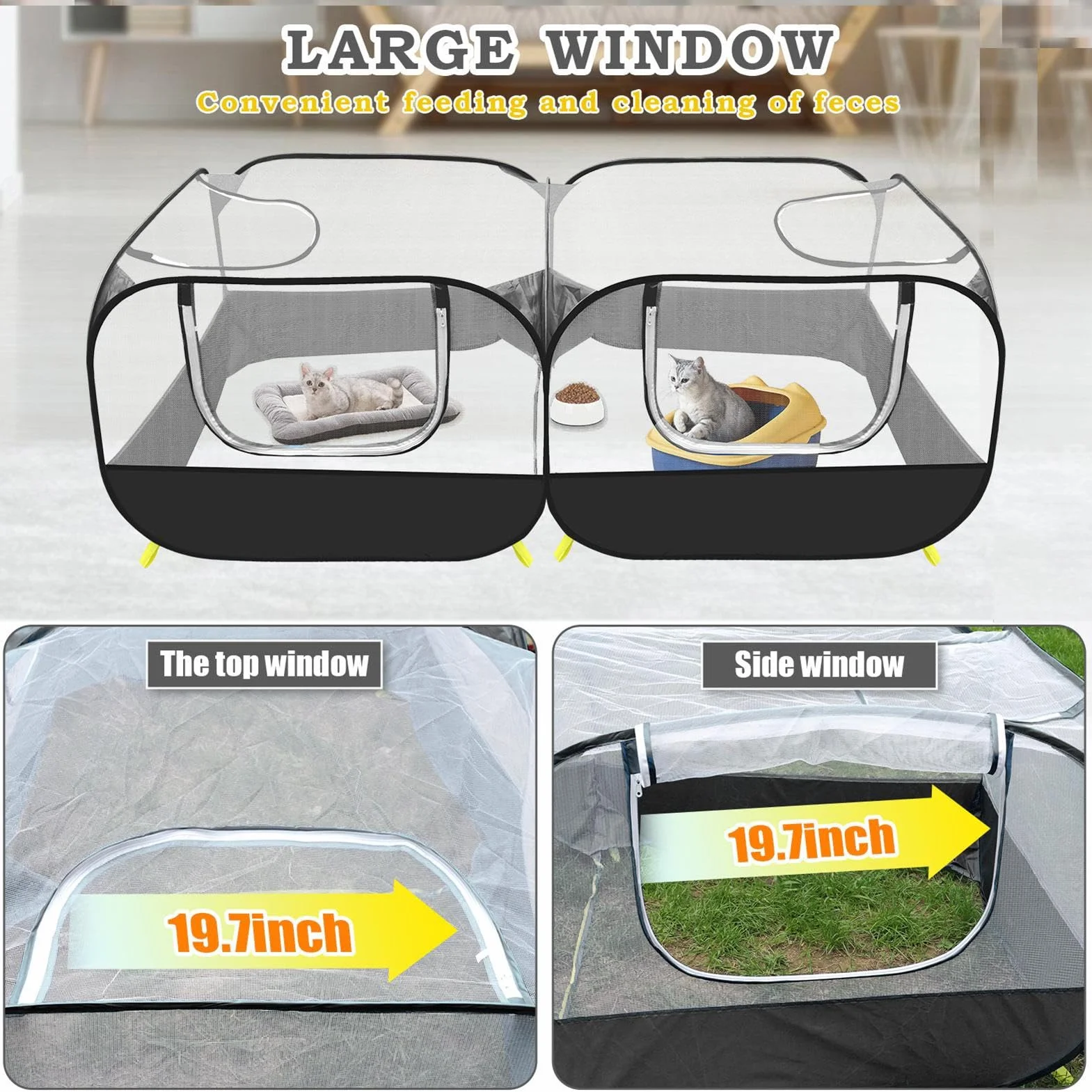 Kitten Playpen - Foldable Cat Enclosure for Indoor Outdoor Travel | Mesh and Sunproof with Cover, Foldable Mesh, Portable Pet Cage for Lawn Garden Yard Small Animal Safe Play Area