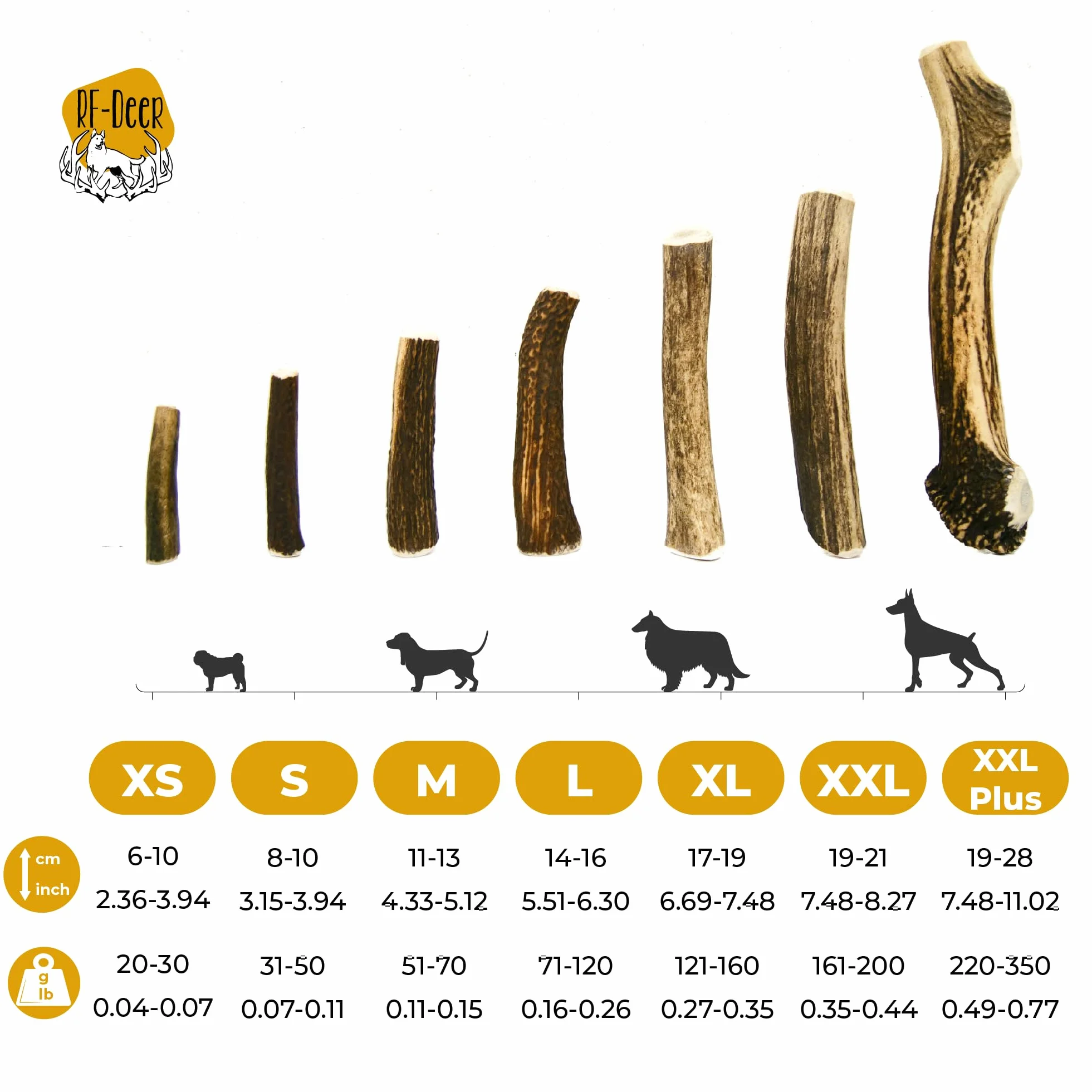 Poroże jelenia, naturalna przekąska dla psów, zdrowa zabawka dla psów, kość do żucia i pielęgnacji zębów, twarda, rozmiar S, 31-50 g, 8-10 cm