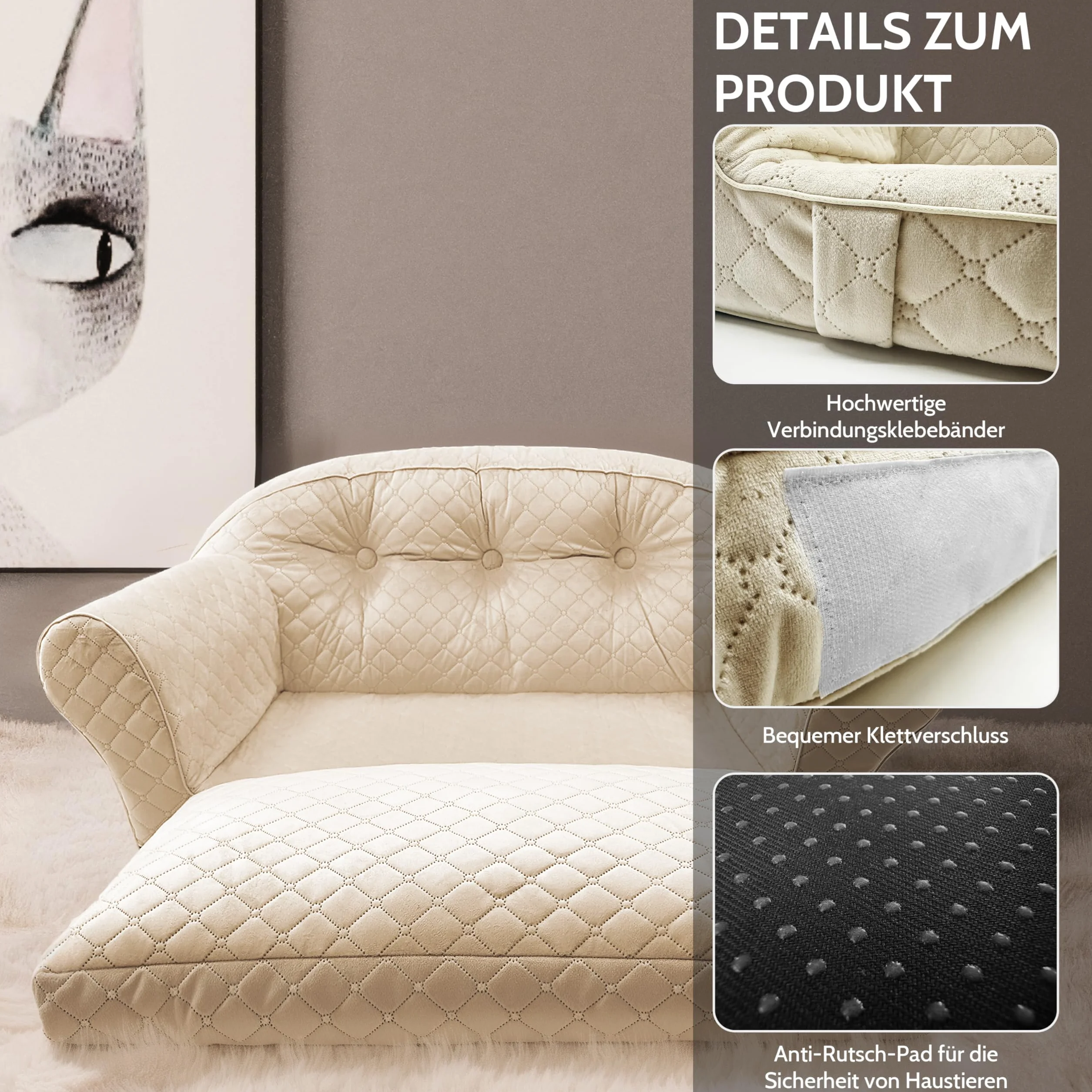 Sofa dla średnich i dużych psów, dł. 100 x 45 x 55 cm, z gąbki i aksamitu, luksusowa sofa, nowoczesna, flanelowa sofa