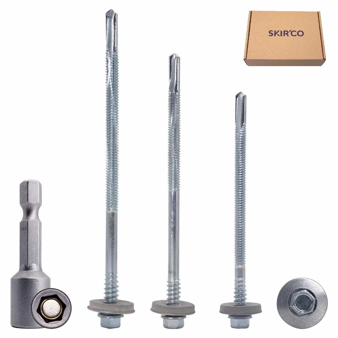 SKIR'CO (100 szt.) samoniercanie 5,5 x 80 mm śruby ocynkowane z podkładkami EPDM do paneli warstwowych, z łbem sześciokątnym