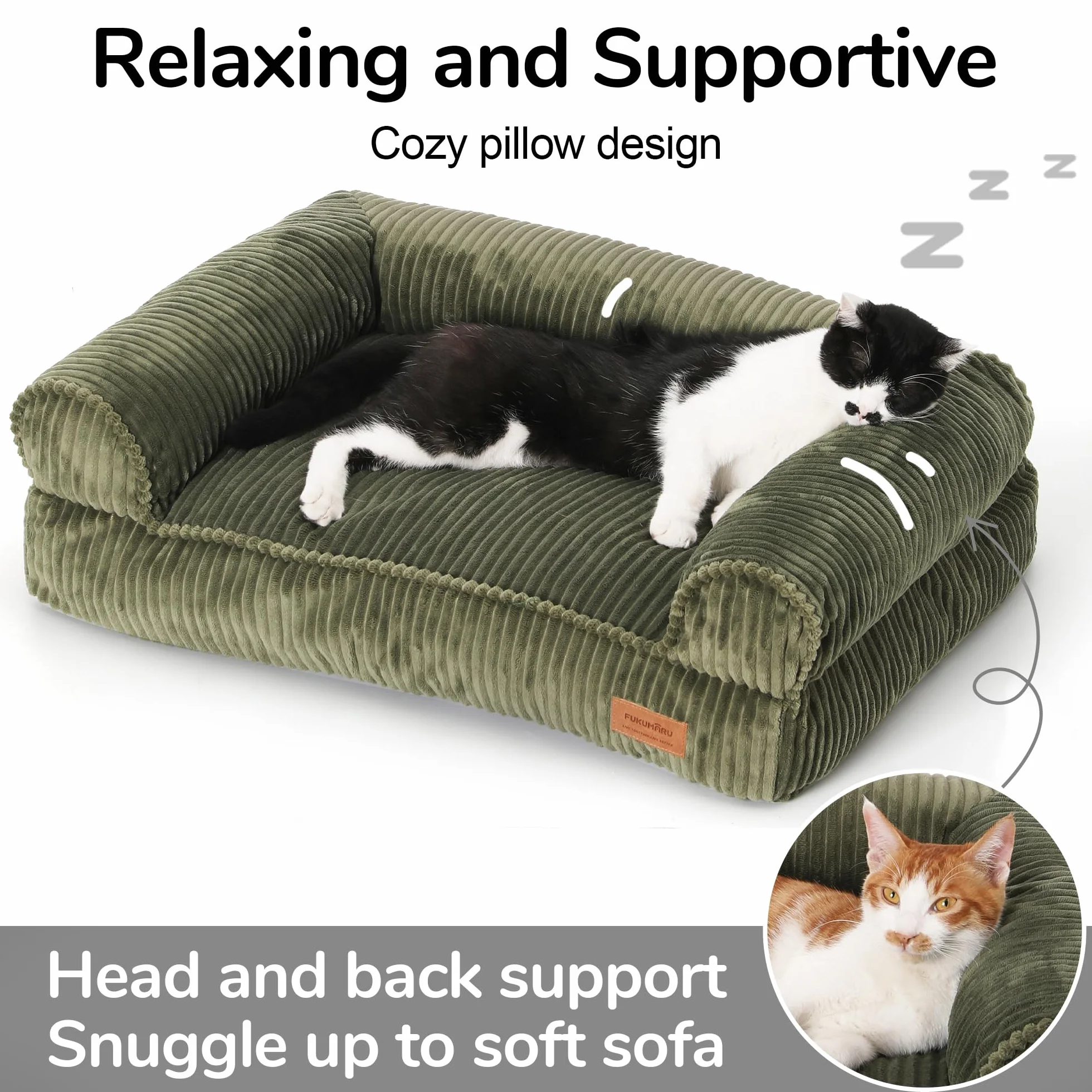 FUKUMARU Łóżko Sofowe dla Psów i Kotów – Kordurowe Łóżko z Praniem, 72cm Wodoodporne Ortopedyczne Sofy dla Małych Psów i Dużych Kotów, Ciepła Kanapa, Leśny