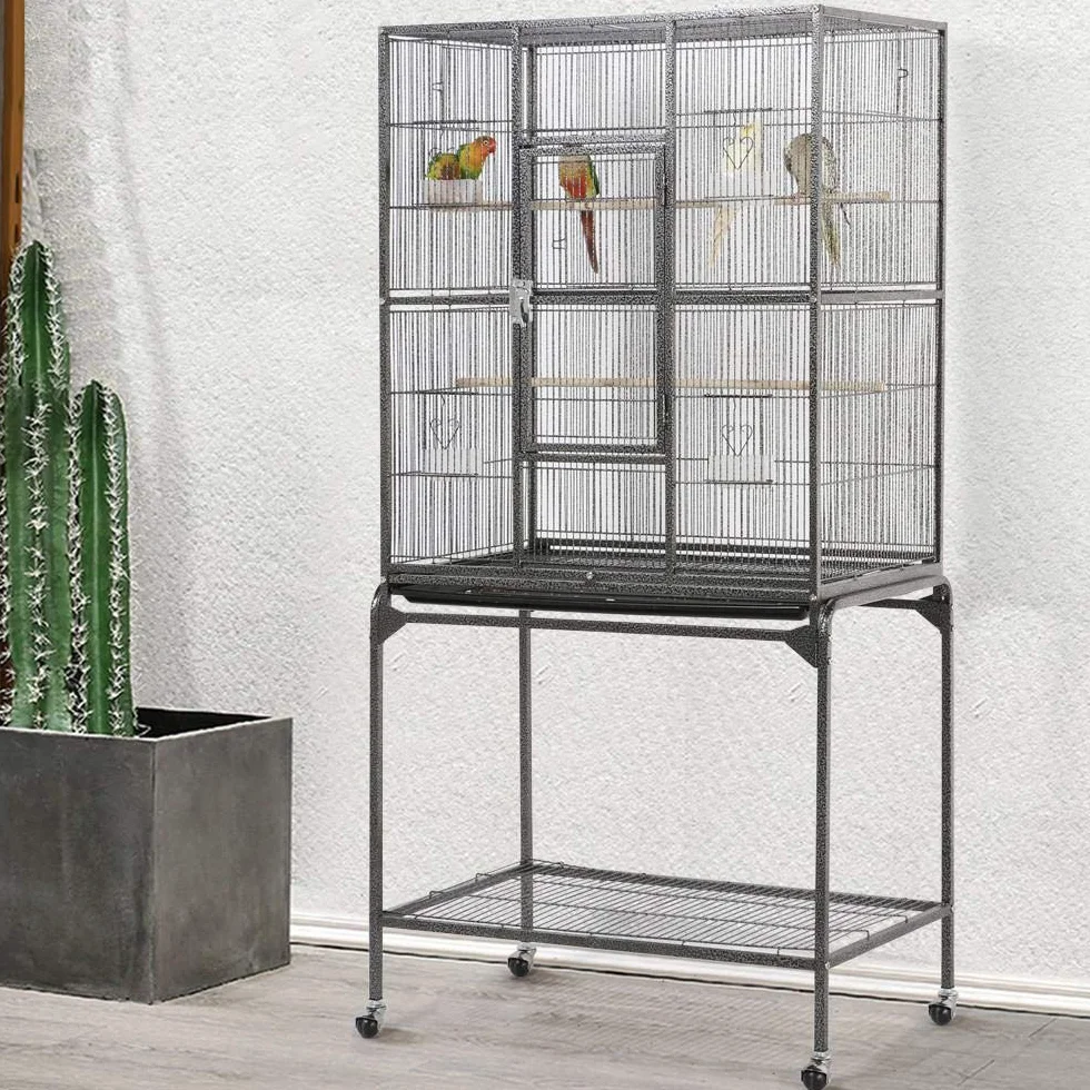 Yaheetech Wolierka dla ptaków klatka z drzwiczkami, domek z 4 kółkami 47 x 81 x 160 cm