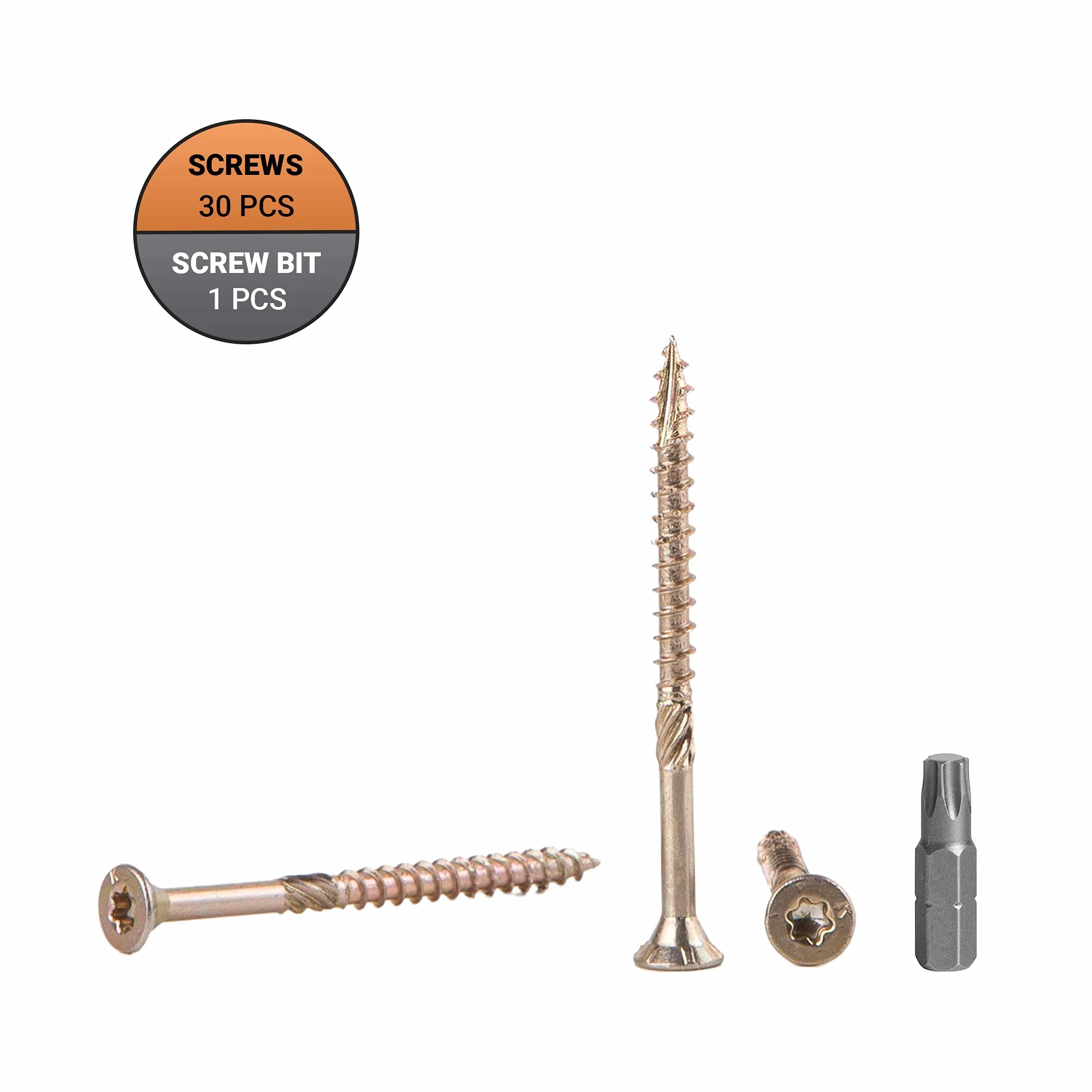 Zestaw 30 śrub do drewna ze stali ocynkowanej żółta łbek Torx Typ 17 Śruby z łbem stożkowym 6,0 x 70 mm