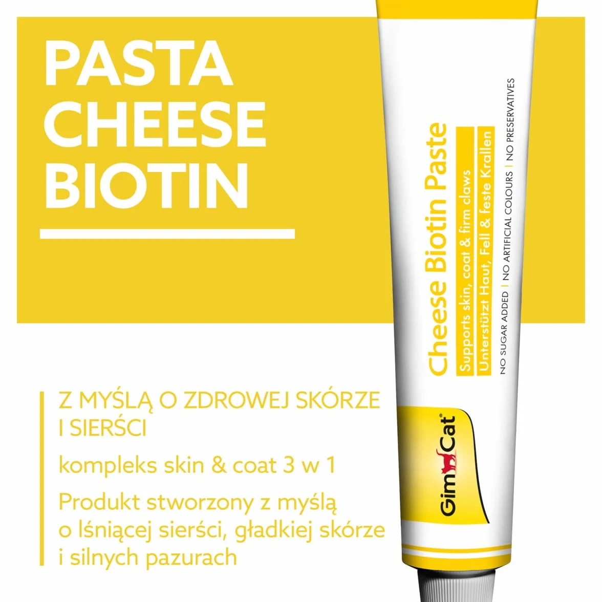 GimCat Cheese Biotin pasta serowa z biotyną - z aromatycznym serem, cynkiem i olejem lnianym dla sierści, skóry i pazurów - 1 tubka (1 x 50 g)