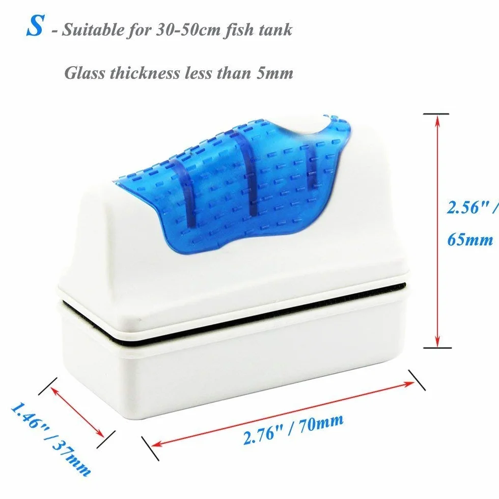 YIQI magnetyczny akwarium akwarium akwarium szkło algi skrobaczka do czyszczenia spływająca szczotka do czyszczenia z 2 skrobaczkami, S (7 x 6,5 x 3,7 cm)