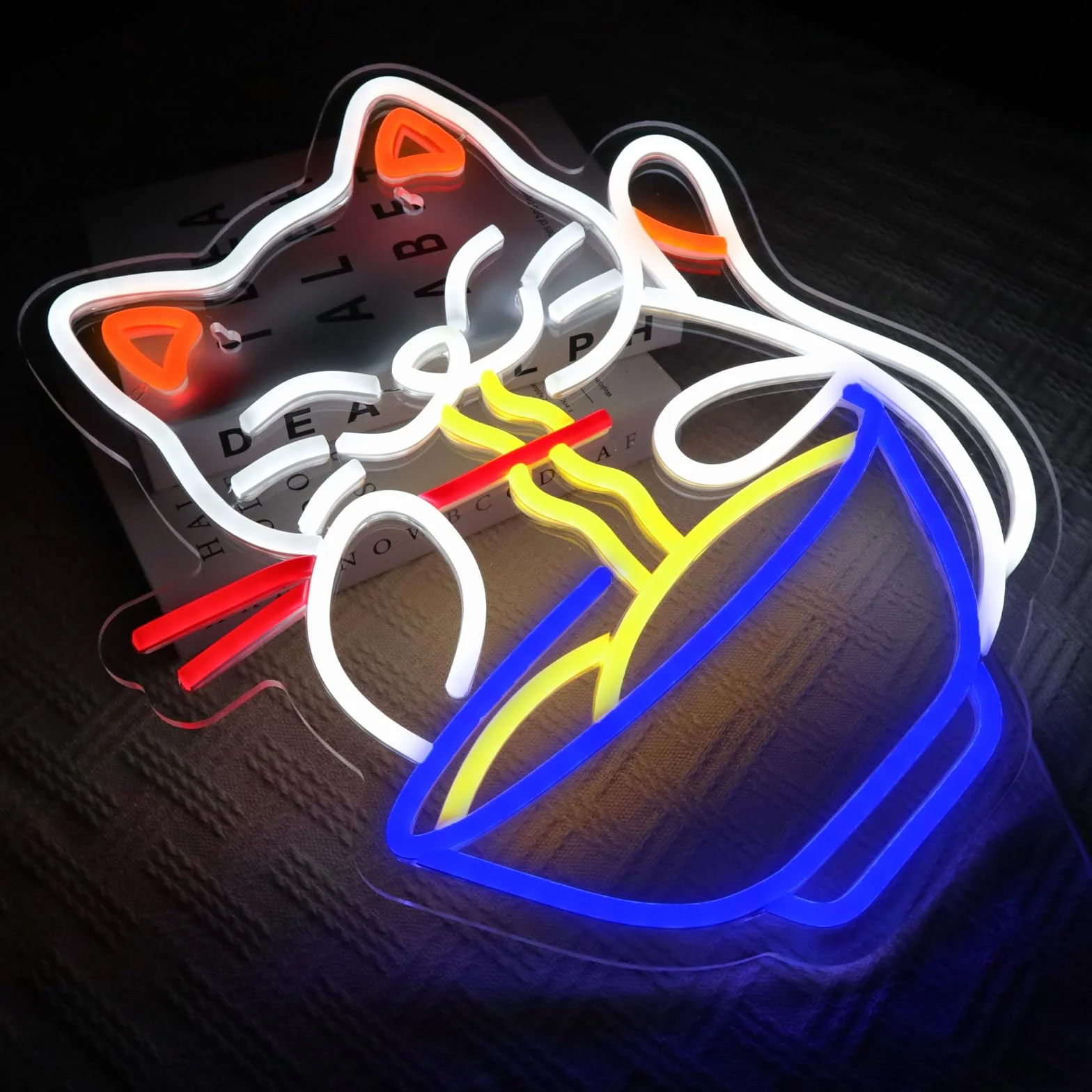 Kot Okna Znak świetlny Neon Kolorowy LED Neonowy Znak Ścienny Kot Makaron Neonowy Znak Makaron LED Restauracja Sklep Okna Kuchnia Przekąski Bar Salon Jadalnia Brunch Party