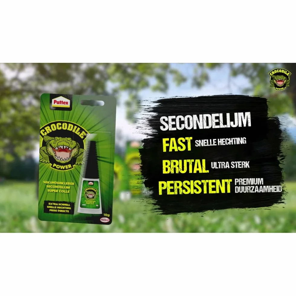 Pattex Crocodile Power Klej błyskawiczny, bardzo mocny superklej, szybkoschnący klej uniwersalny do metalu, drewna i wielu innych, wodoodporny i przezroczysty, 1 x 10 g