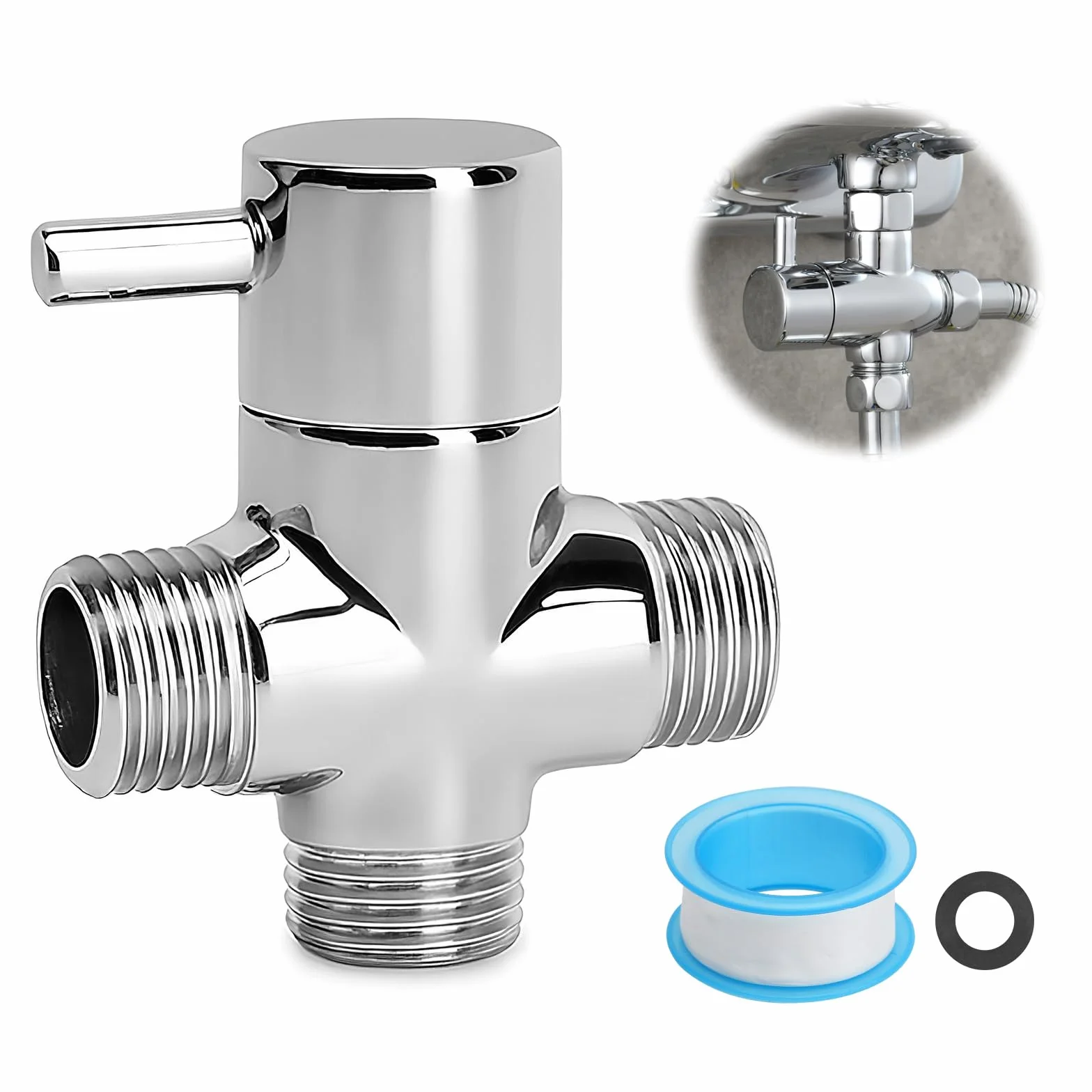 3-drożny zawór przełączający do prysznica G1/2 T-Adapter z mosiądzu chromowany