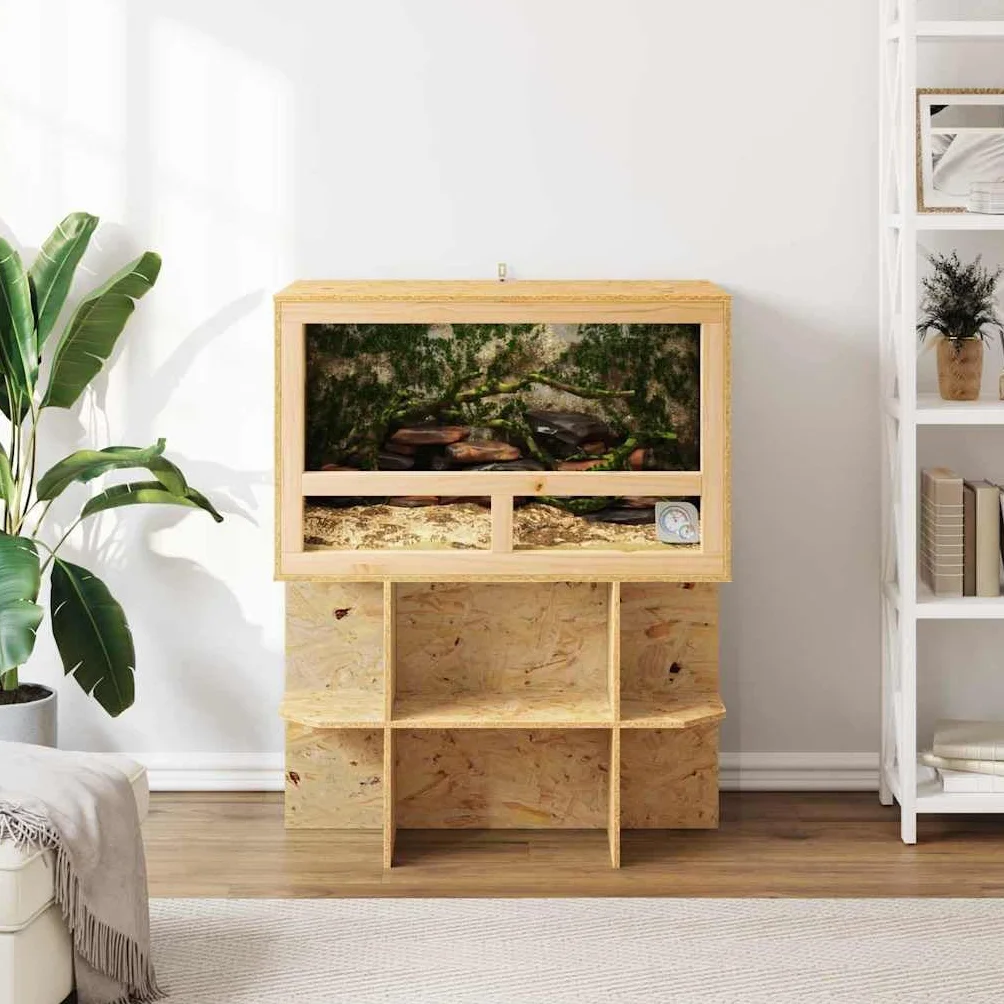 Terrarium brązowe z drewna OSB ze szklanymi drzwiami przesuwnymi, 80 x 50 x 100 cm, do wnętrz, wszechstronne zastosowanie dla gadów, płazów, bartagame, węża, gekonu, żółwia, paludarium