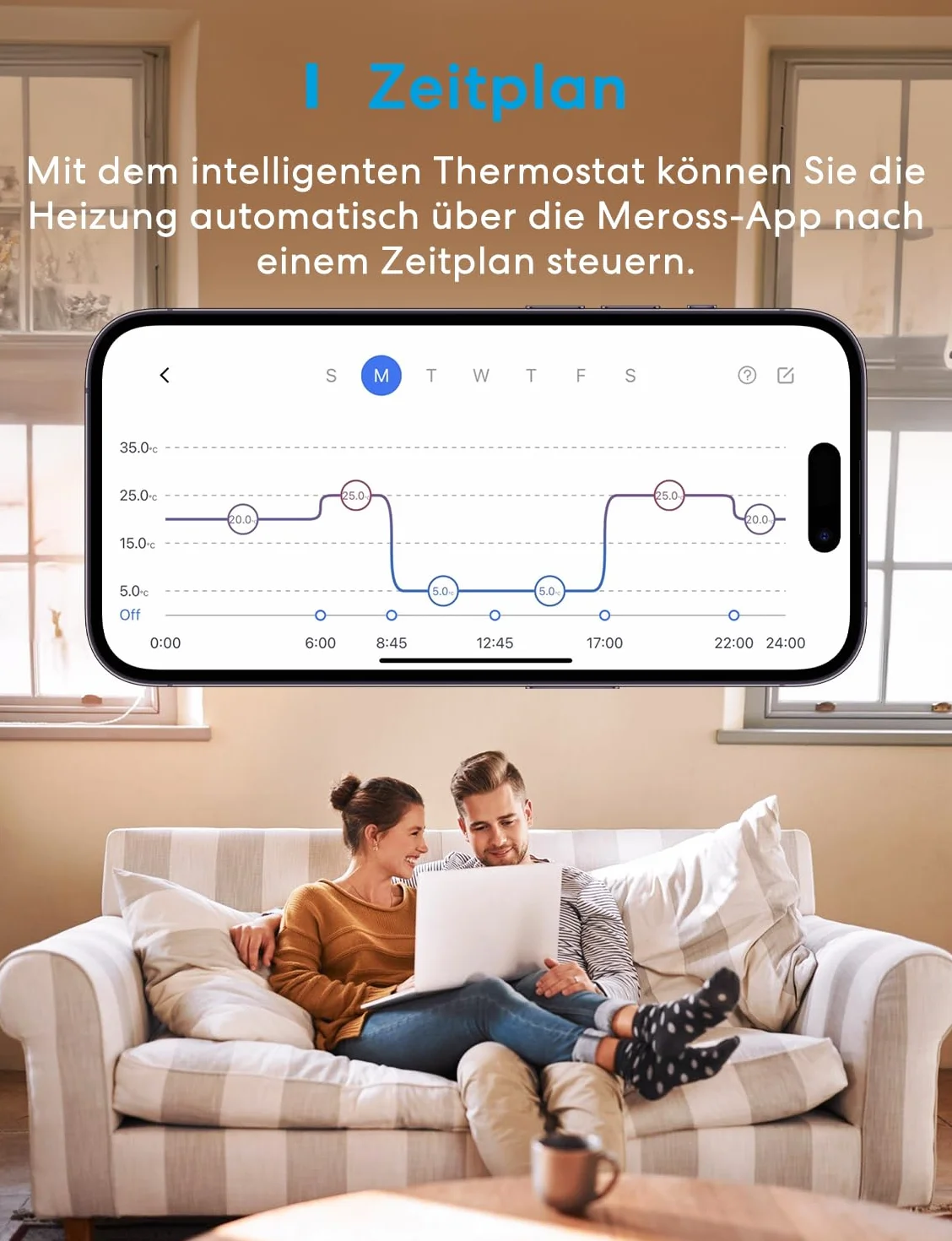 Meross MTS200BHK Inteligentny termostat bojlera Wi-Fi, ścienny, do Siri, Google i Alexa, sterowanie zdalne, harmonogram, ekran dotykowy LED, biały