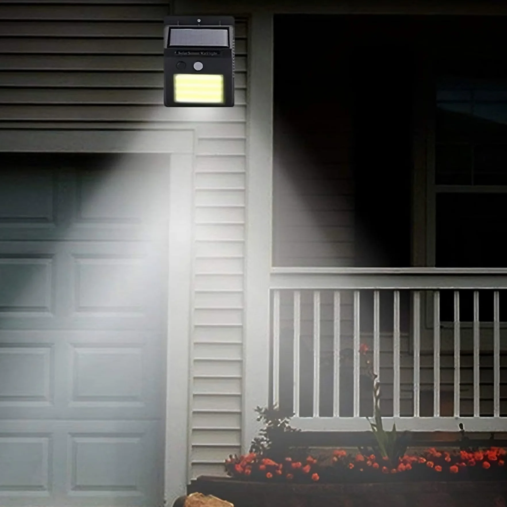 Retoo Lampa solarna do użytku na zewnątrz z czujnikiem ruchu i czujnikiem zmierzchu oświetlenie ścienne do ogrodu ściezki garażu podwurka tarasu kinkiet zewnętrzny 106 diod LED