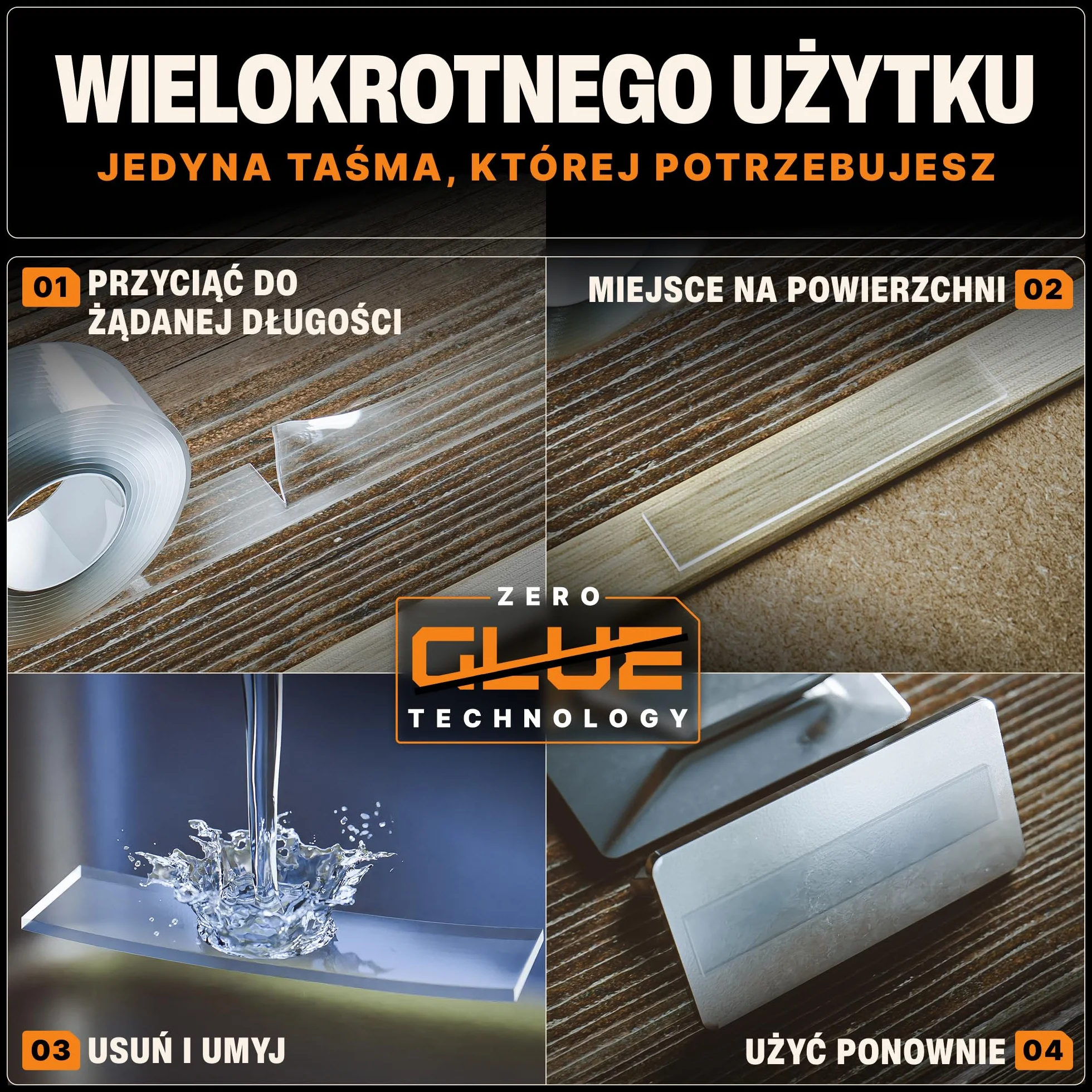BAURIX Taśma dwustronnie klejąca 2 m - Mocna Silikonowa Nano-Taśma Przezroczysta