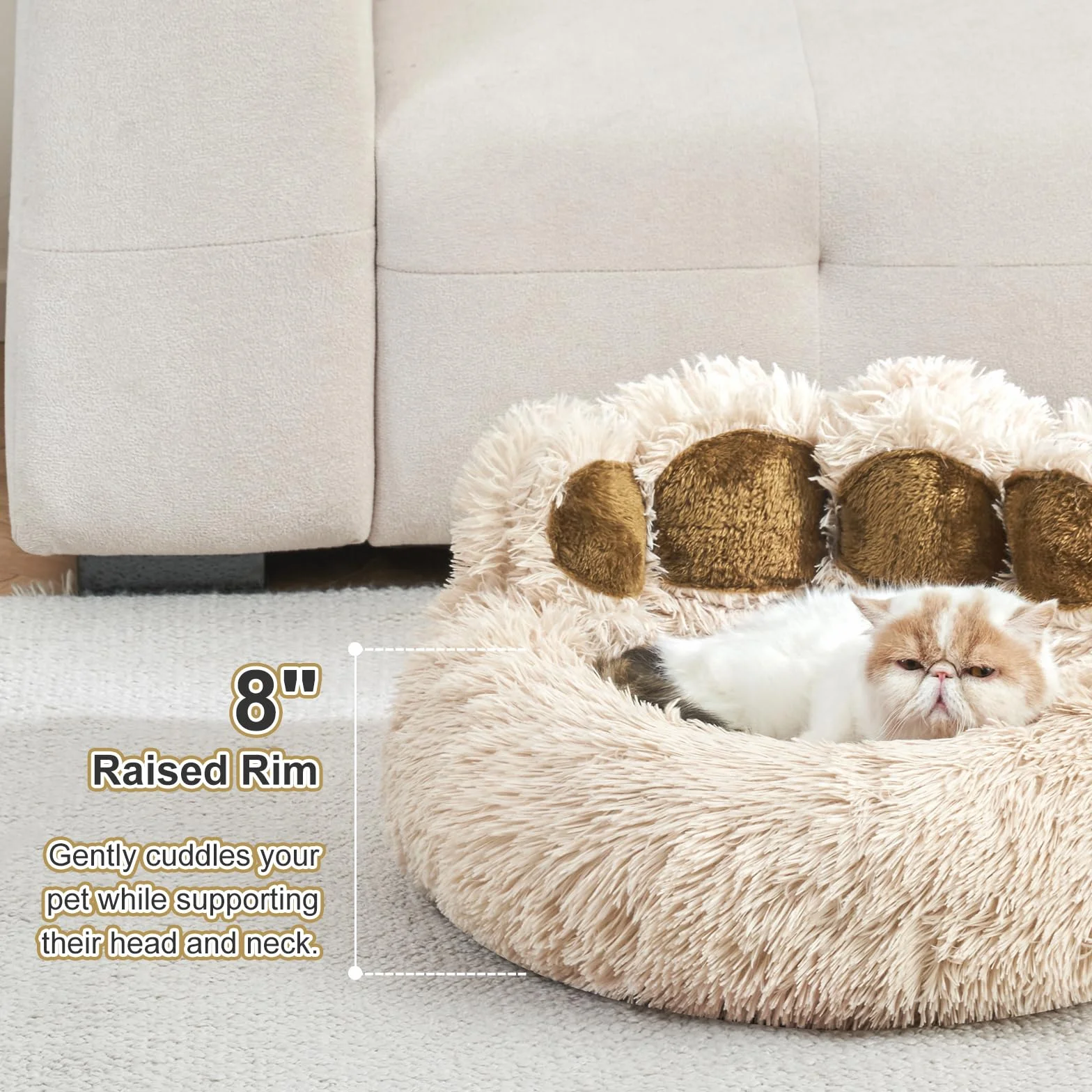 Jiupety Legowisko dla psa ze stojącymi łapami niedźwiedzia, ulepszona kojąca sofa w kształcie pączka dla średnich psów, wielbłądzi, rozmiar XL, 81 x 81 cm x 25 cm