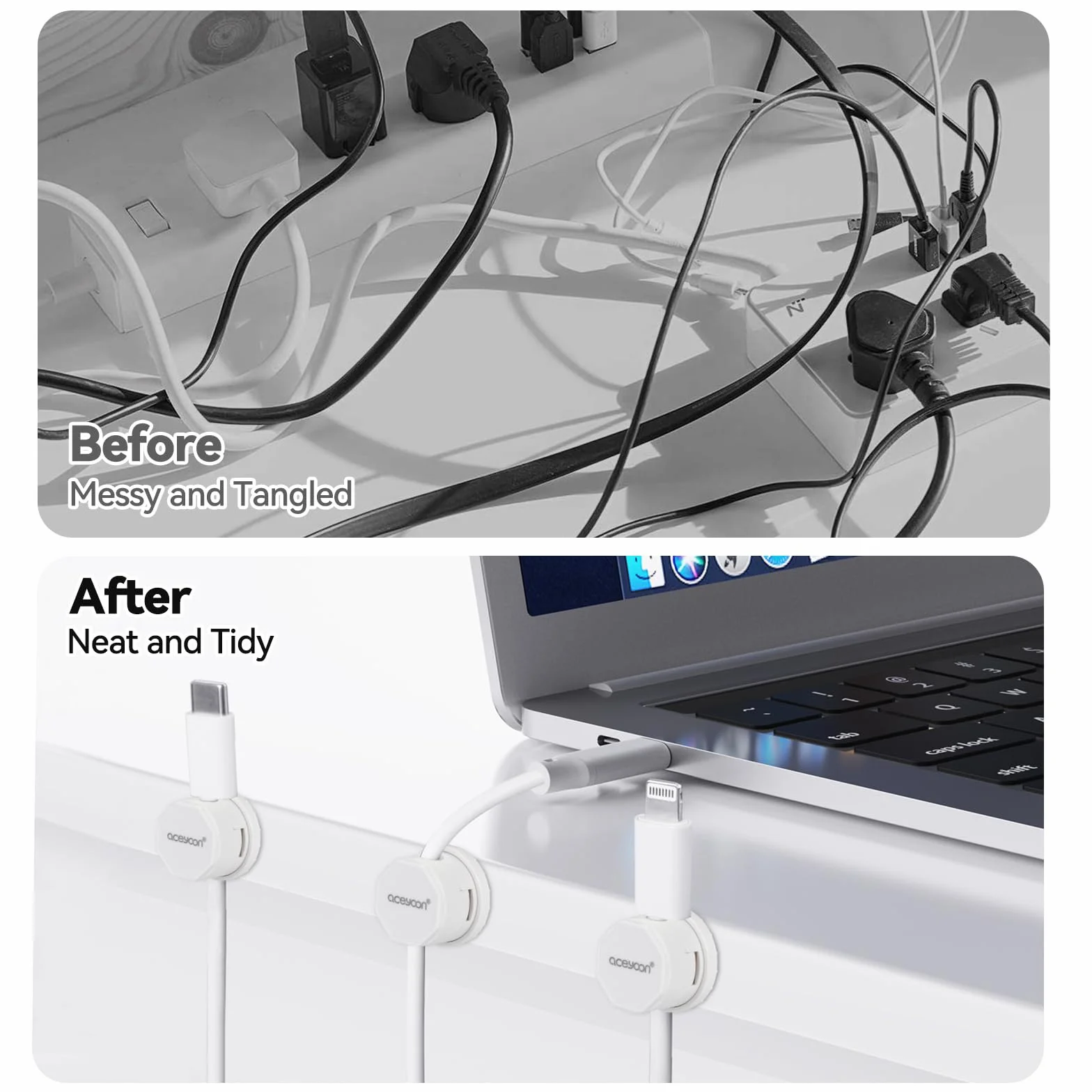 aceyoon Tidy Clips 8 szt. organizerów magnetycznych, obracane o 360°, samoprzylepne, druciane, uchwyt na kabel, magnetyczny uchwyt na kabel na biurko, akcesoria biurowe