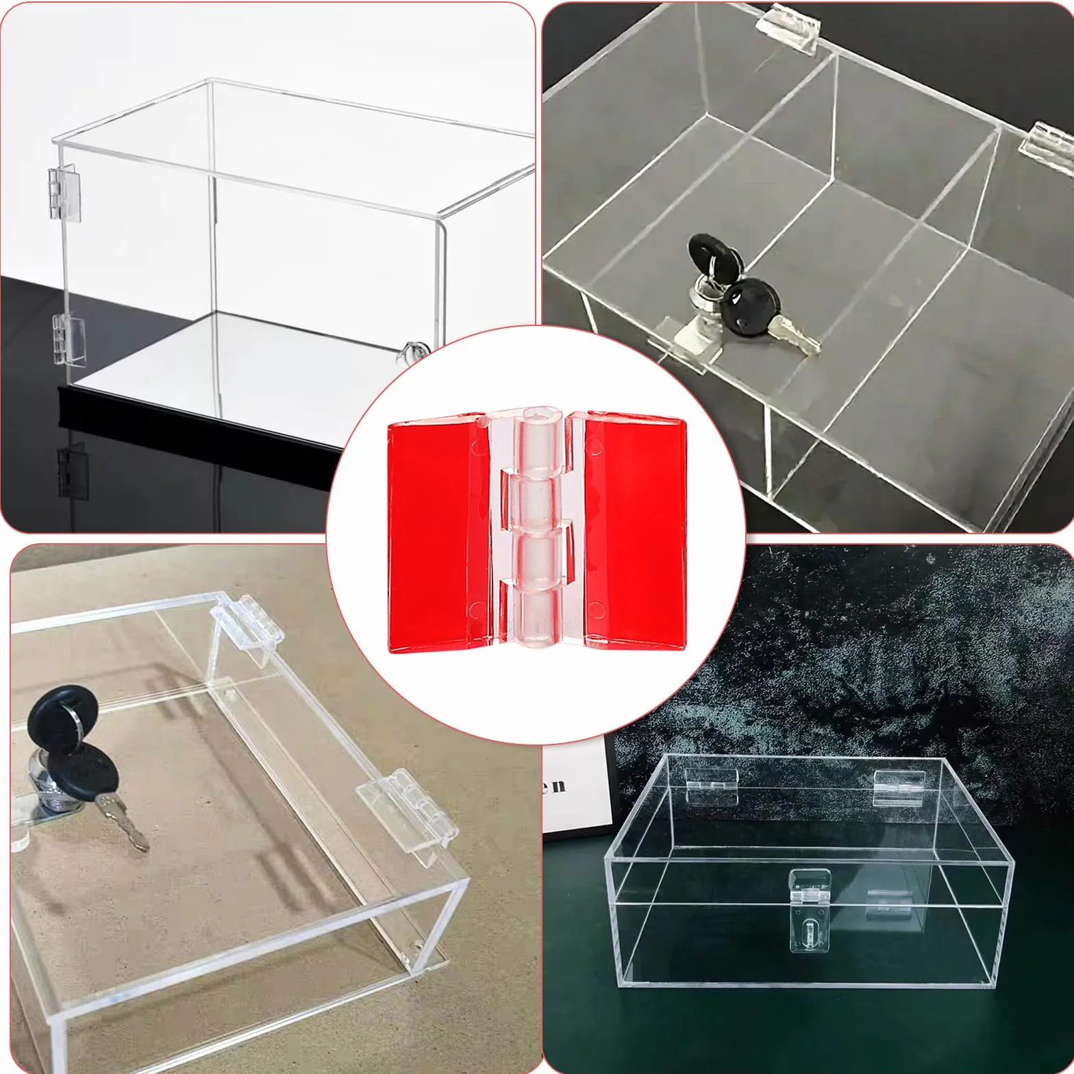 Ptwola Zawiasy Akrylowe Samoprzylepne 35 x 25 mm Małe Przezroczyste Plastikowe Zawiasy Fortepianowe Składane Narzędzia do Szafek Mebli Pudełko Ekspozycyjne 12 Szt. Przezroczyste