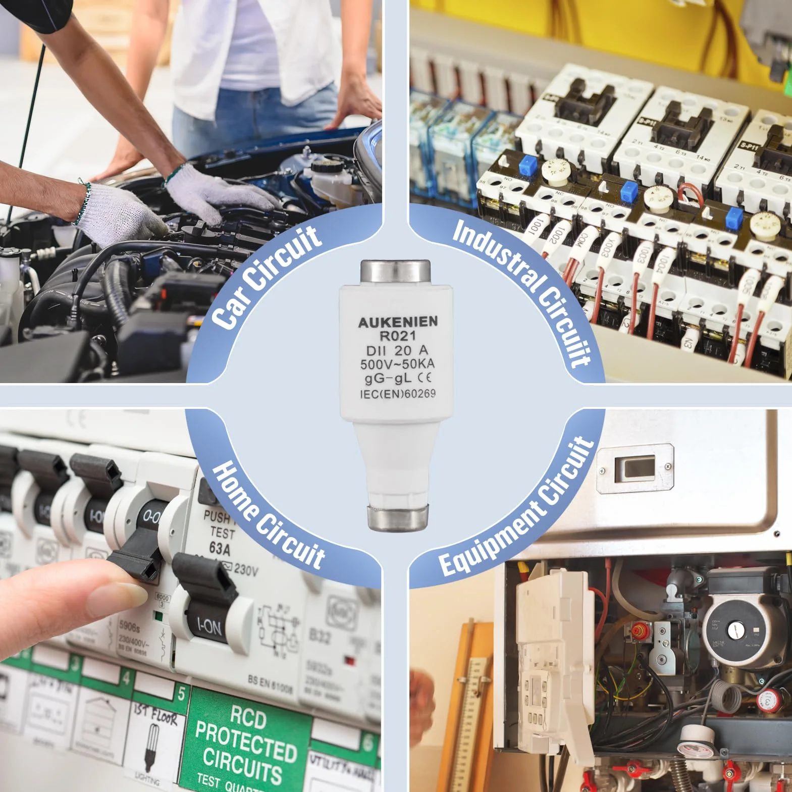 AUKENIEN DII E27 R021 Bezpieczniki ceramiczne spiralne 20A Bezpiecznik spiralny 20Amp 500V 50KA Bezpieczników Diazed Wkładki bezpiecznikowe do ochrony kabli i linii (opakowanie 10 sztuk)