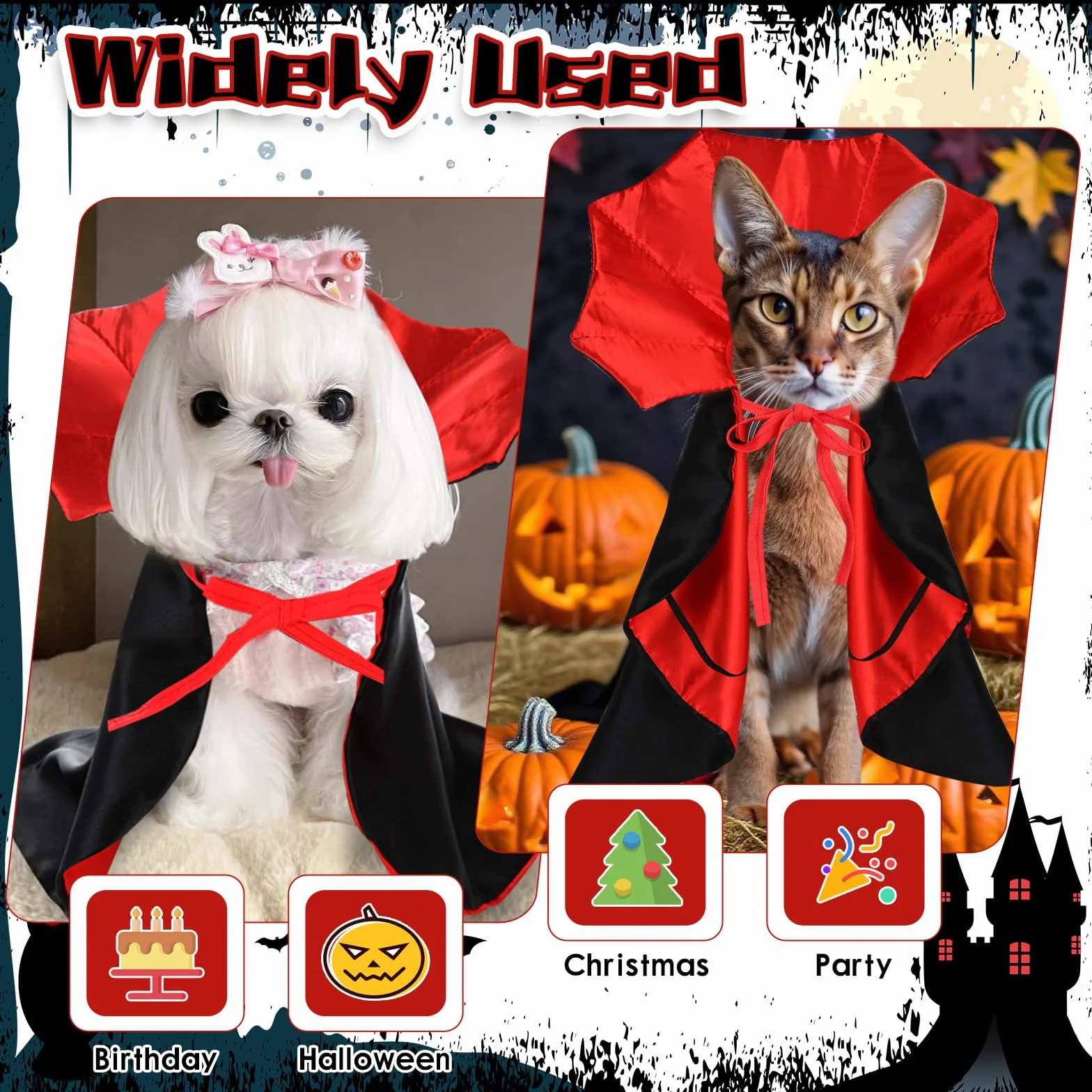 Kostium dla psa na Halloween, peleryna, kostium wampira dla kotów, psa, kota, zwierząt domowych, peleryna dla zwierząt domowych, kostium dla psów, Halloween, kostium Cosplay dla małych psów i kotów