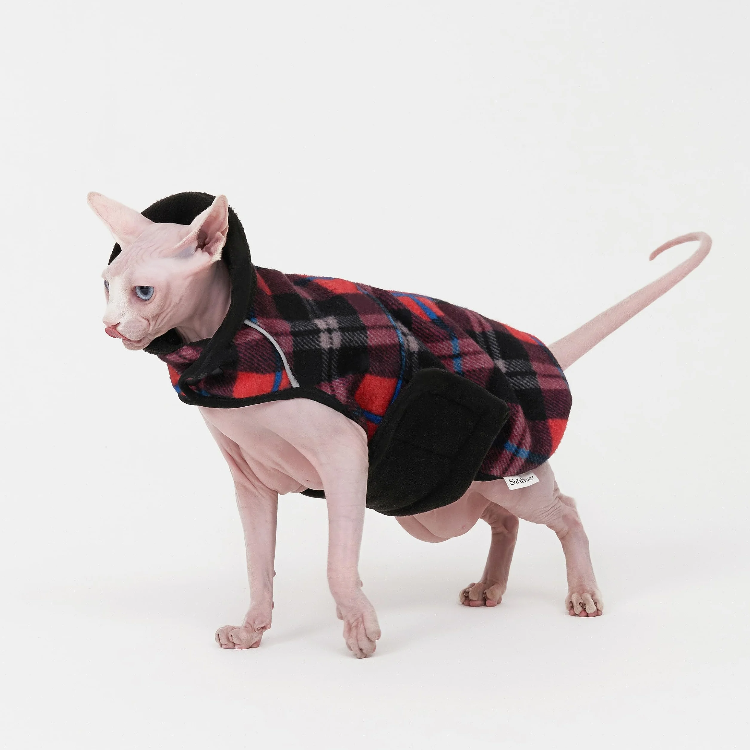 Sphynx Wiatroszczelna kurtka z golfem dla kota polarowa bluza z kapturem regulowany sweter (L)