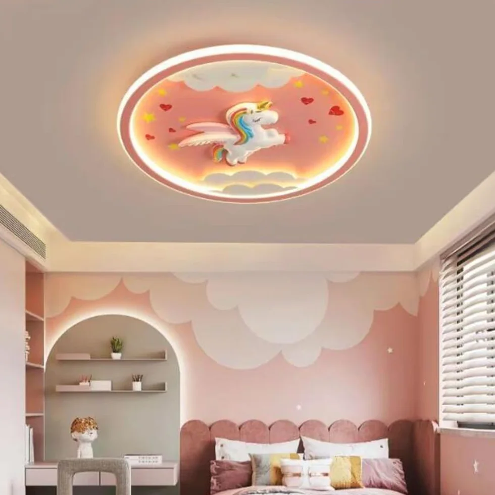 Nowoczesna Lampa Sufitowa LED Lampa Sufitowa Jednorożec Różowa Kreatywna Lampa Dziecięca Dziewczęca 56W Możliwość Przyciemniania Akrylowy Abażur Pokój Dziecięcy Przedszkole Sypialnia Salon Oświetlenie