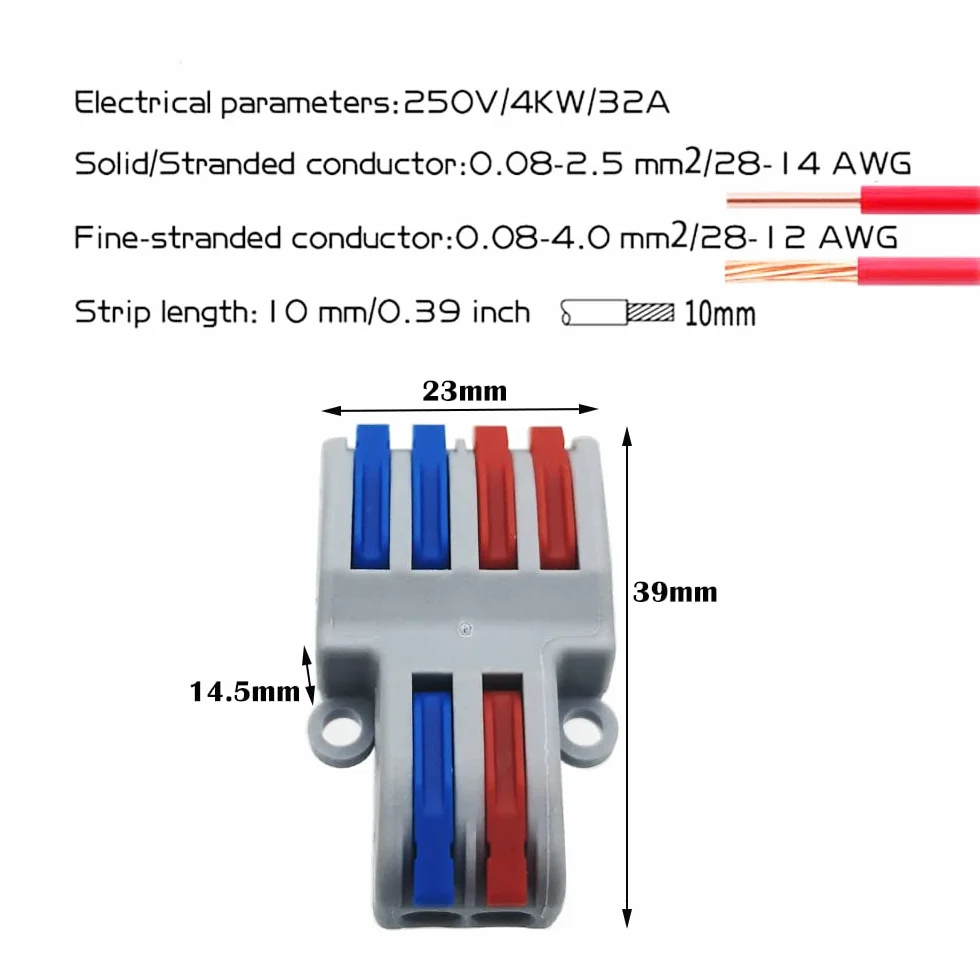 CESFONJER SPL-42 kompaktowe złącza przewodowe, złącze nakrętki dźwigniowej Push-in Listwa zaciskowa przewodu ze śrubami (2 w 4 wyjścia, 10 sztuk)