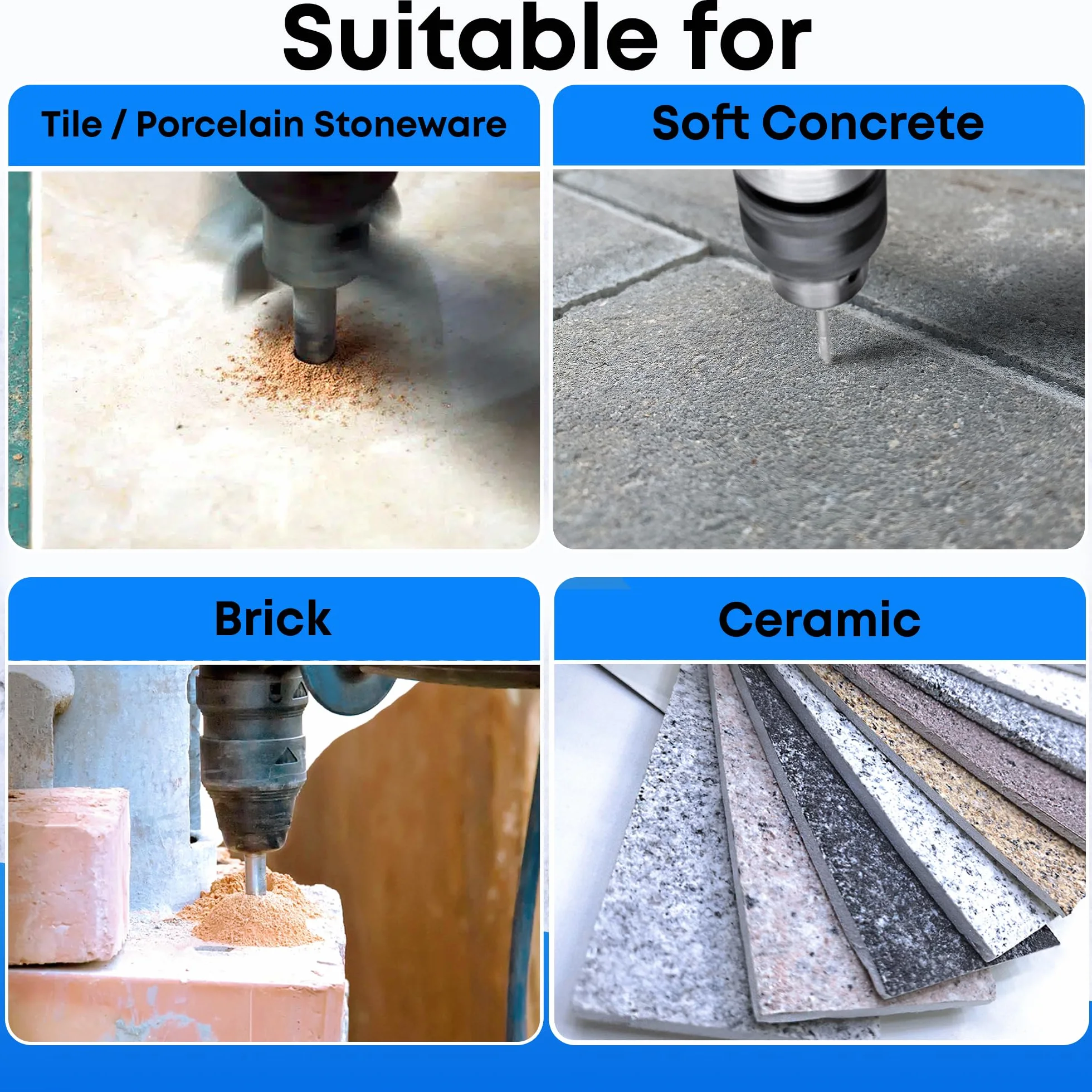5 pc Ceramic Tile Drill Bit Set - 4/5/6/8/10mm - Tungsten Carbide Tipped for Ceramic, Soft Concrete, Brick, Tile & Porcelain