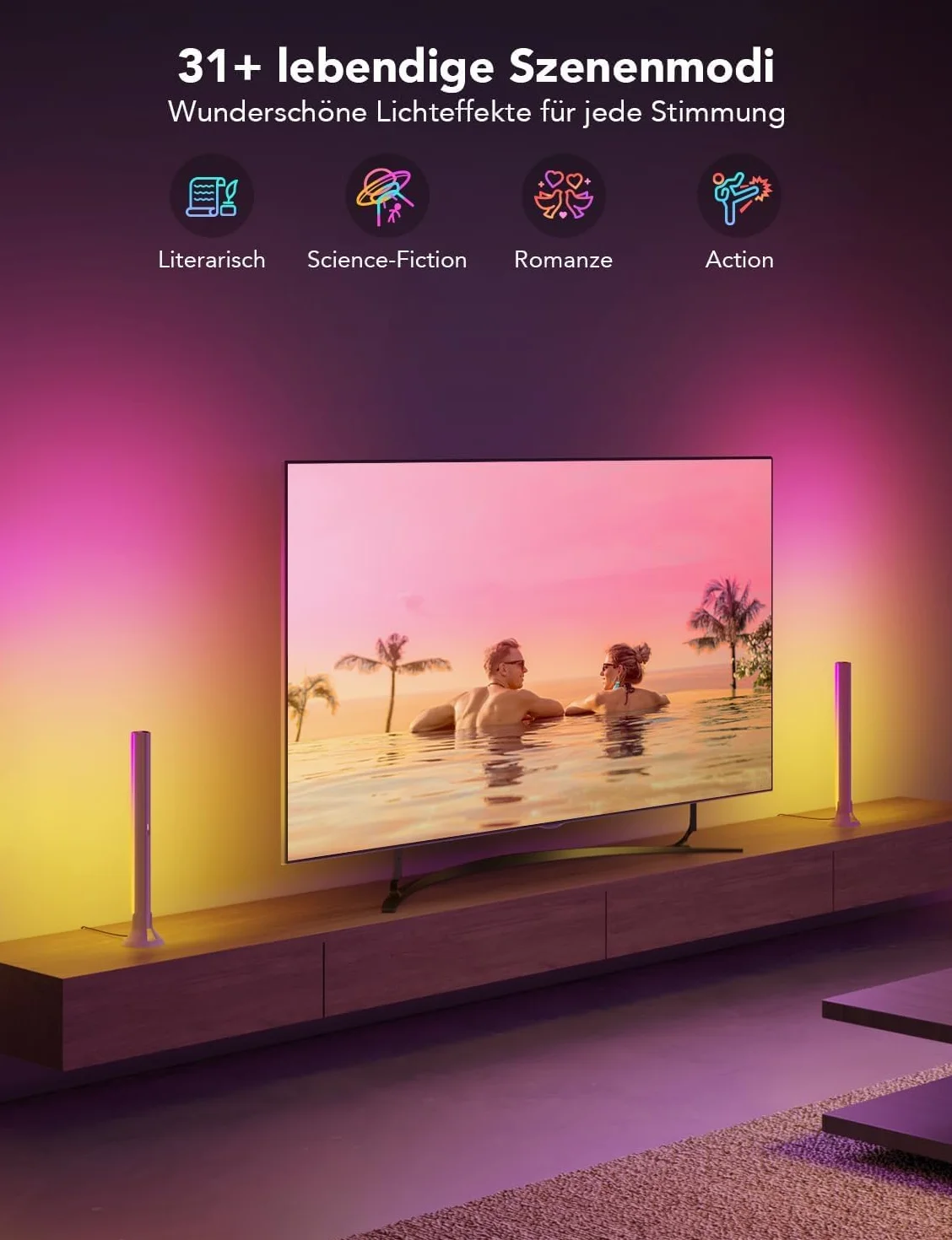 Govee Oświetlenie LED RGBIC, podświetlenie telewizora WiFi dla 45-70 cali z podwójnymi koralikami świetlnymi, 3 opcje rozmieszczenia, współpracuje z Alexa i Google Assistant, ściemnianie białe, do