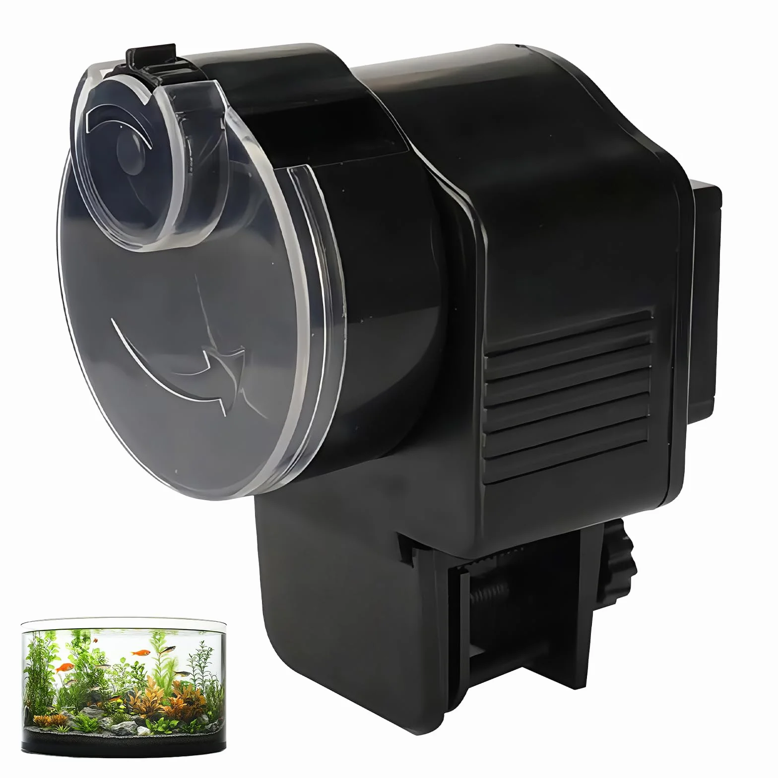 Automatyczny karmnik dla ryb, 60 ml, regulowany dozownik karmy dla ryb, automatyczny dozownik karmy dla ryb, do granulatu i pasków, do akwariów, grubość szkła poniżej 2,5 cm