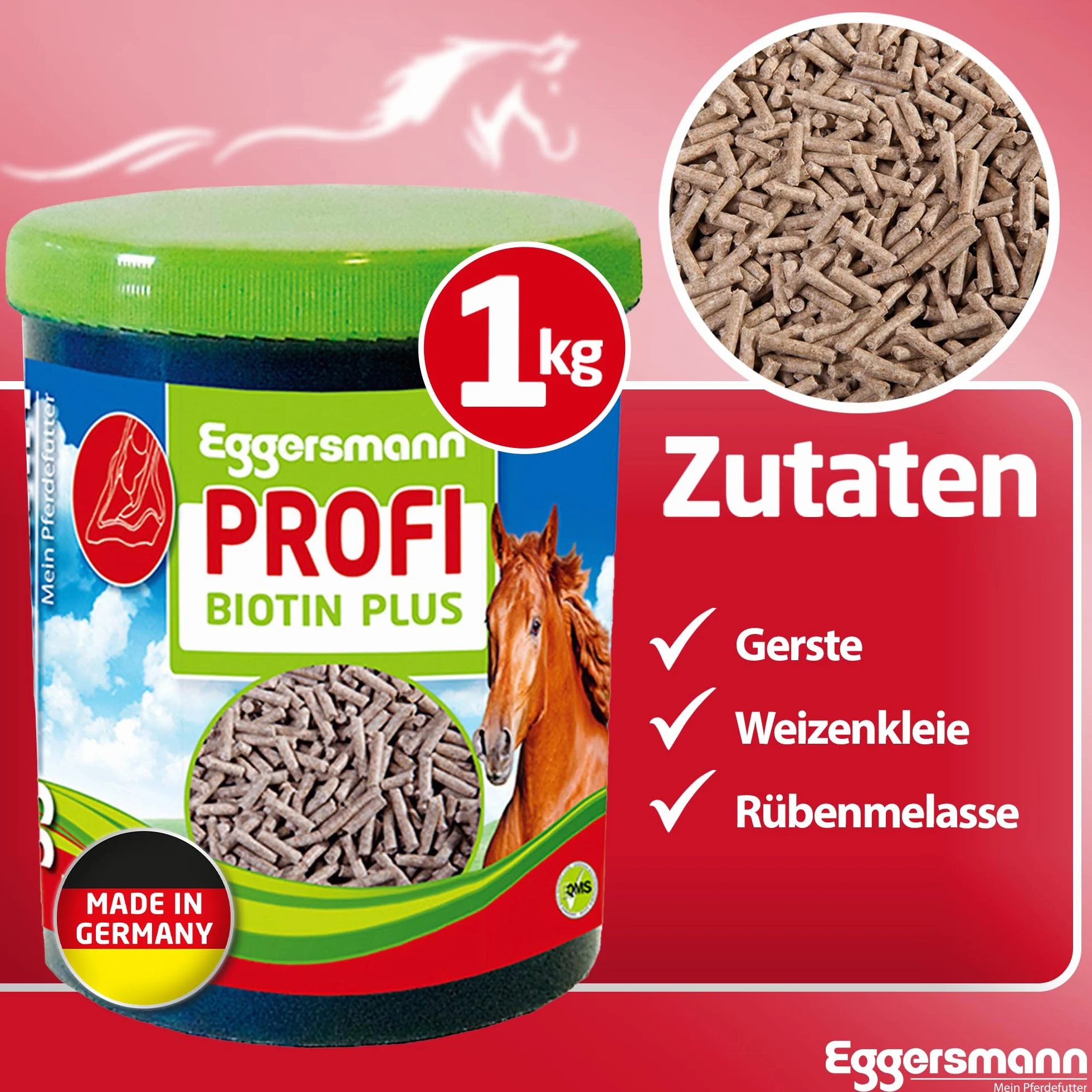 Eggersmann Profi Biotin Plus koncentrat dla koni, dodatkowa karma dla zdrowych kopyt i sierści, 1 opakowanie (1 x 1 kg)