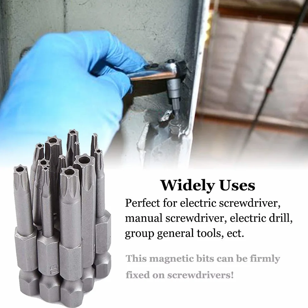 Zestaw 12 bitów Torx T5-T40 magnetycznych wkrętaków ze stali S2 1/4 cala (50 mm długości)