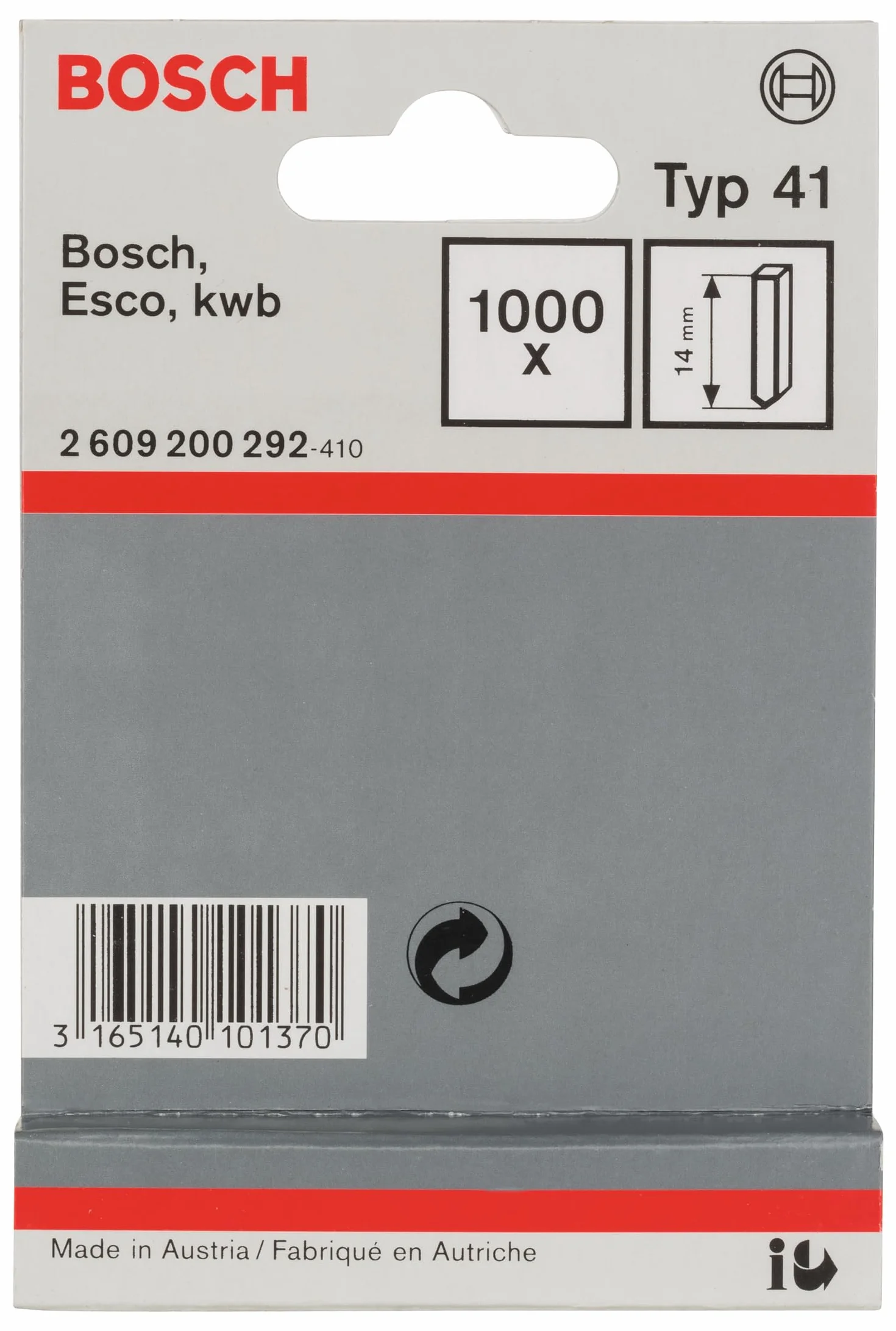 Bosch Profesjonalny trzpień 1000 x typ 41 (do materiałów naturalnych, dywanu, 14 mm, akcesoria do zszywacze)