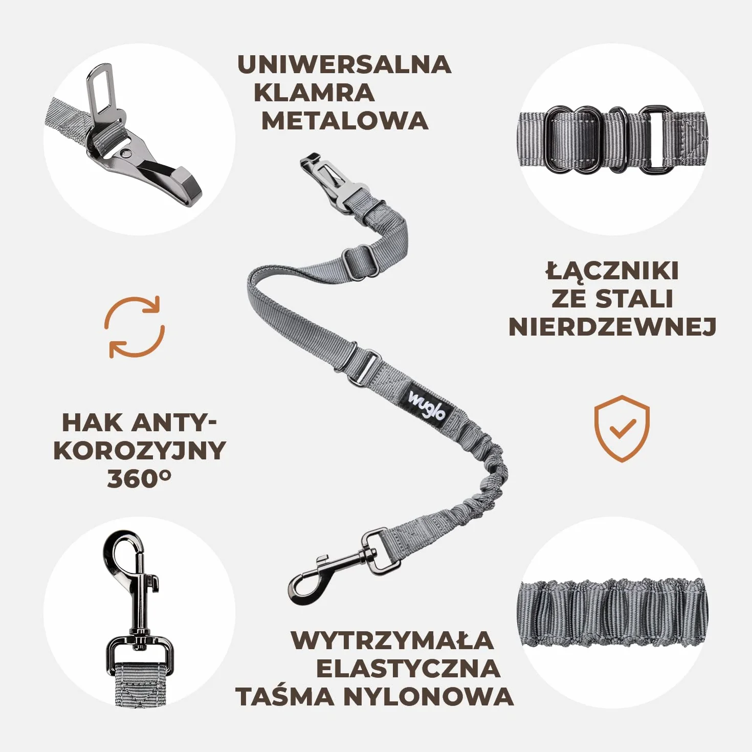 38-95cm Pas Bezpieczeństwa dla Psa – Pasy dla Psa do Samochodu – Wytrzymały i Mocny Pas Samochodowy dla Psa – Elastyczny Pas Bezpieczeństwa dla Psów – Uniwersalne Pasy do Przewozu Psa (Szary)