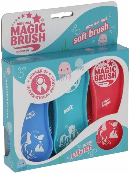 Kerbl Magic Brush zestaw szczotek do pielęgnacji konia, szczotka do masażu, Jellyfish, zestaw 3 szt