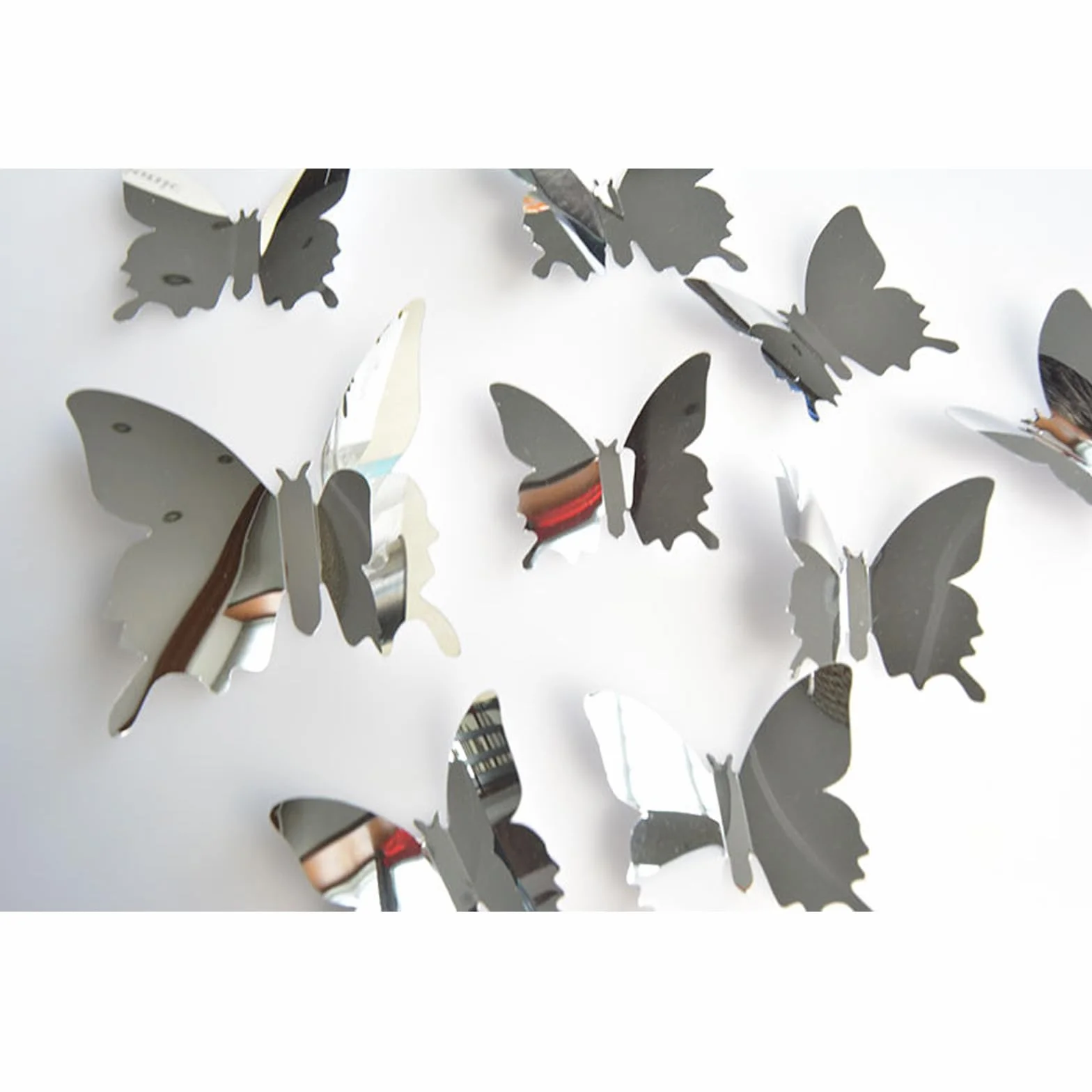 Naklejki 3D na ścianę motyl lustro dekoracja mieszkania zdejmowane 60 sztuk