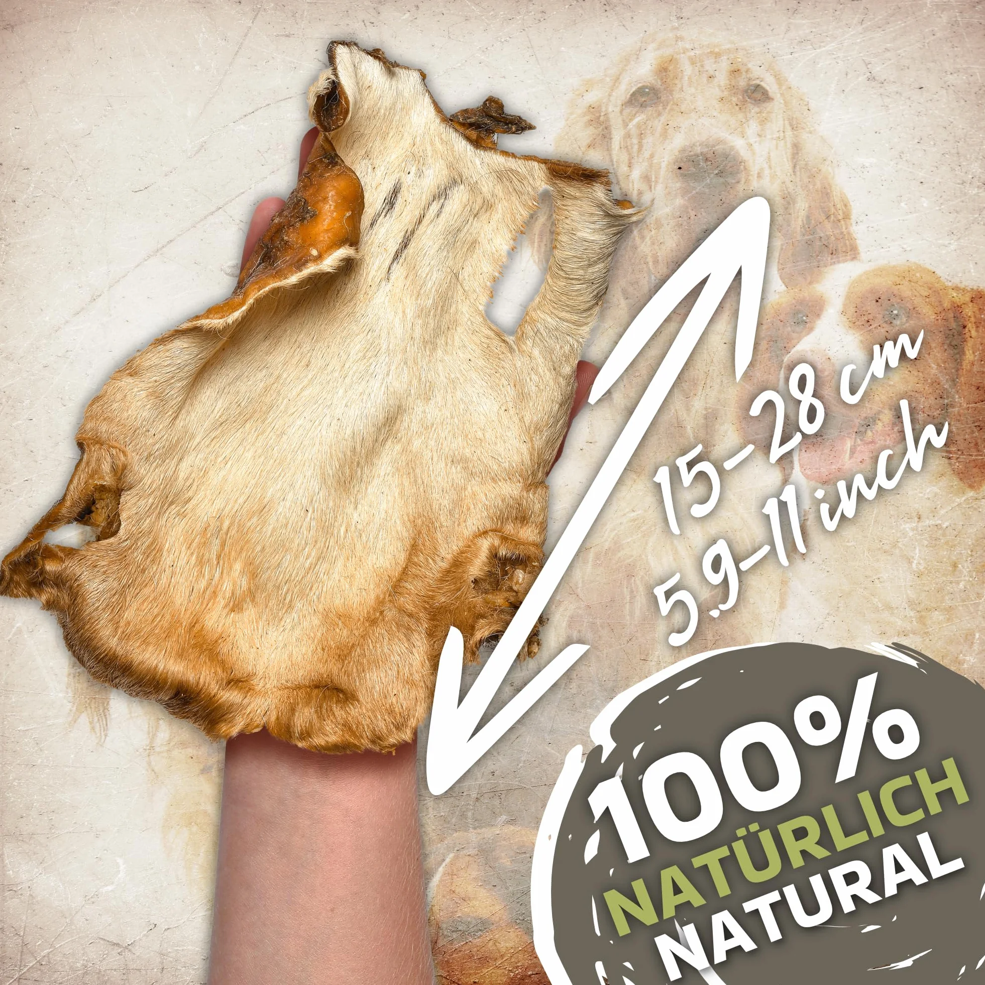 Skóra wołowa z sierścią dla psów 1 kg (ok. 15–20 sztuk) | Suszone gryzaki ze skóry wołowej | 100% naturalne | Z sierścią | Suszone powietrzem | Bez zbóż | Długi czas żucia dla małych i dużych psów