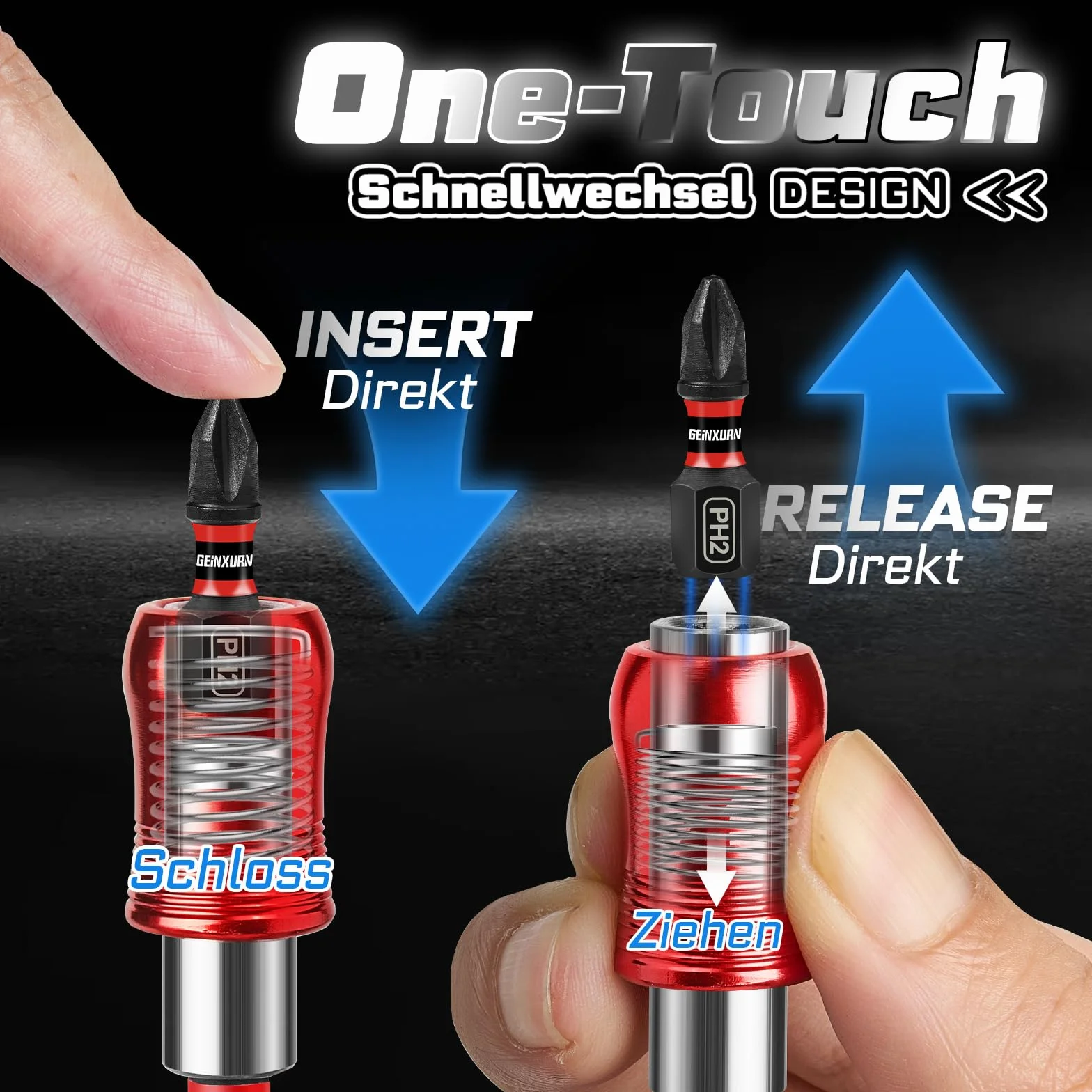 Geinxurn Zestaw 2 mini kluczy z grzechotką, 72 zęby, 1/10.2 cm, klucz nasadowy z grzechotką do ciasnych przestrzeni, z magnetycznym uchwytem na bity udarowe i bitami PH2 PZ2, wszystko w walizkach