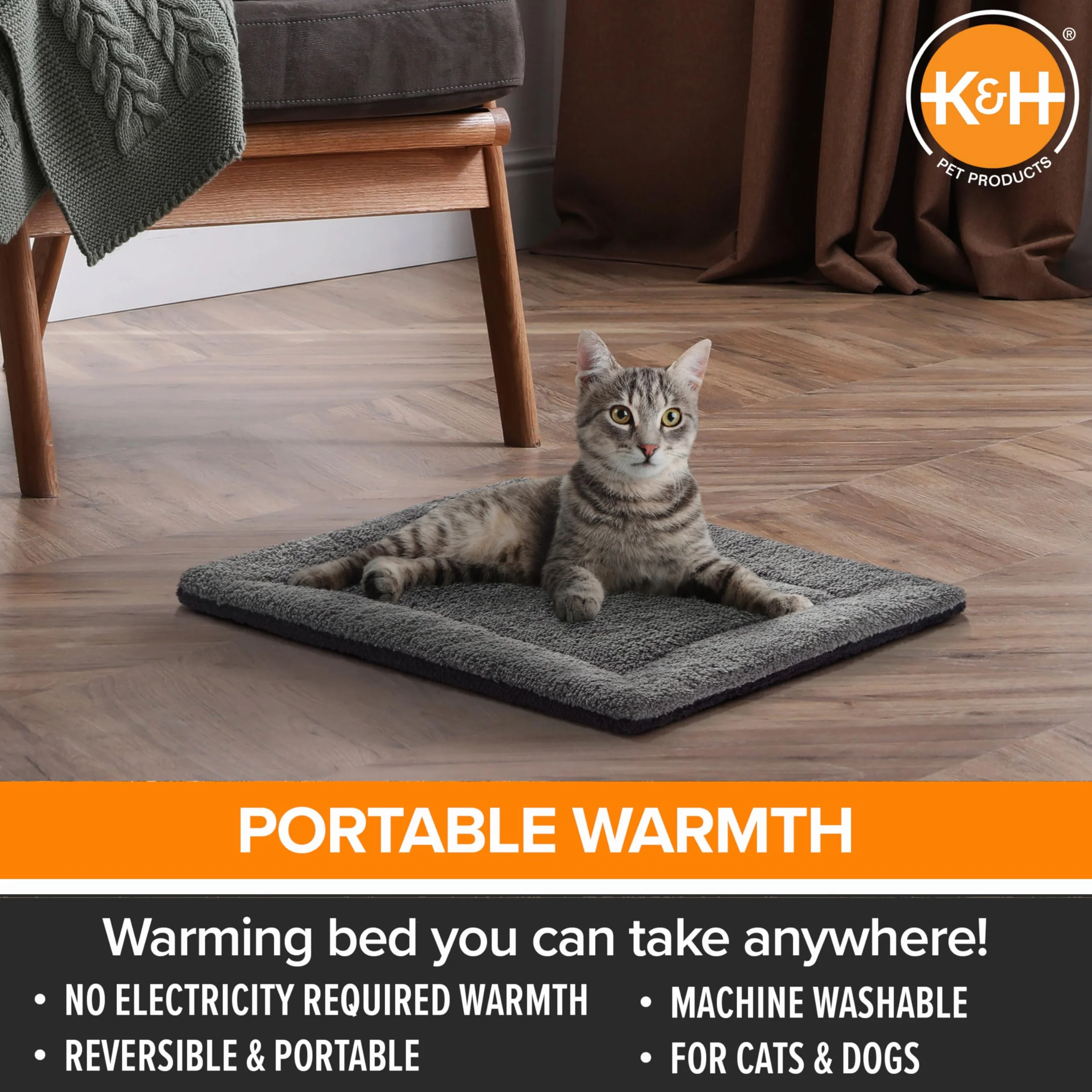 K&H PET PRODUCTS samonagrzewająca się podkładka dla zwierząt domowych, mata termiczna dla kota i psa, szara/czarna, 53,3 cm x 43,18 cm