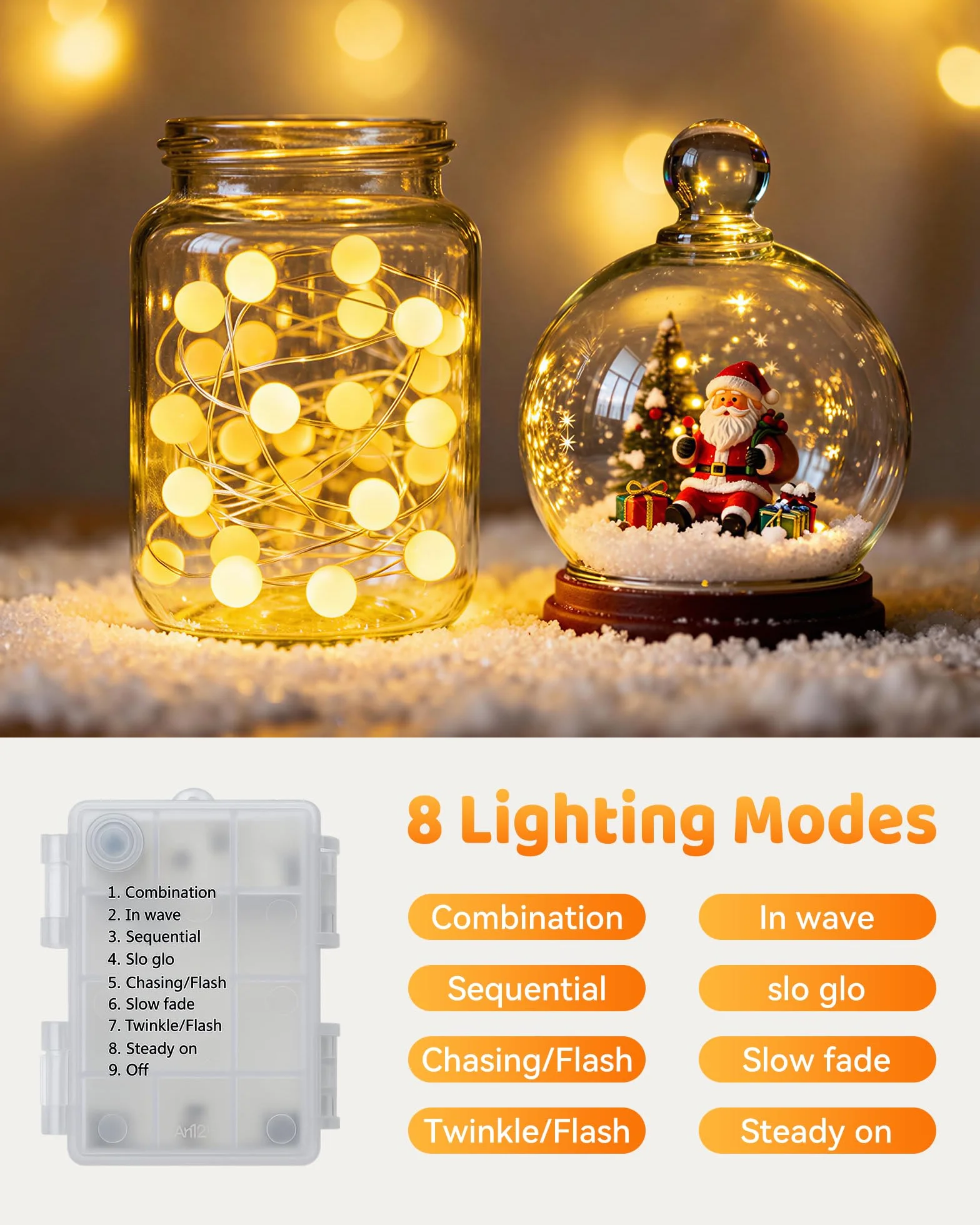 Łańcuch świetlny LED Globe na zewnątrz, 6 m, 40 kulek, zasilany bateriami, 8 trybów zmiany światła, IP65, wodoszczelne kule do sypialni, na balkon, do pokoju dziecięcego, dekoracja choinki, ciepła