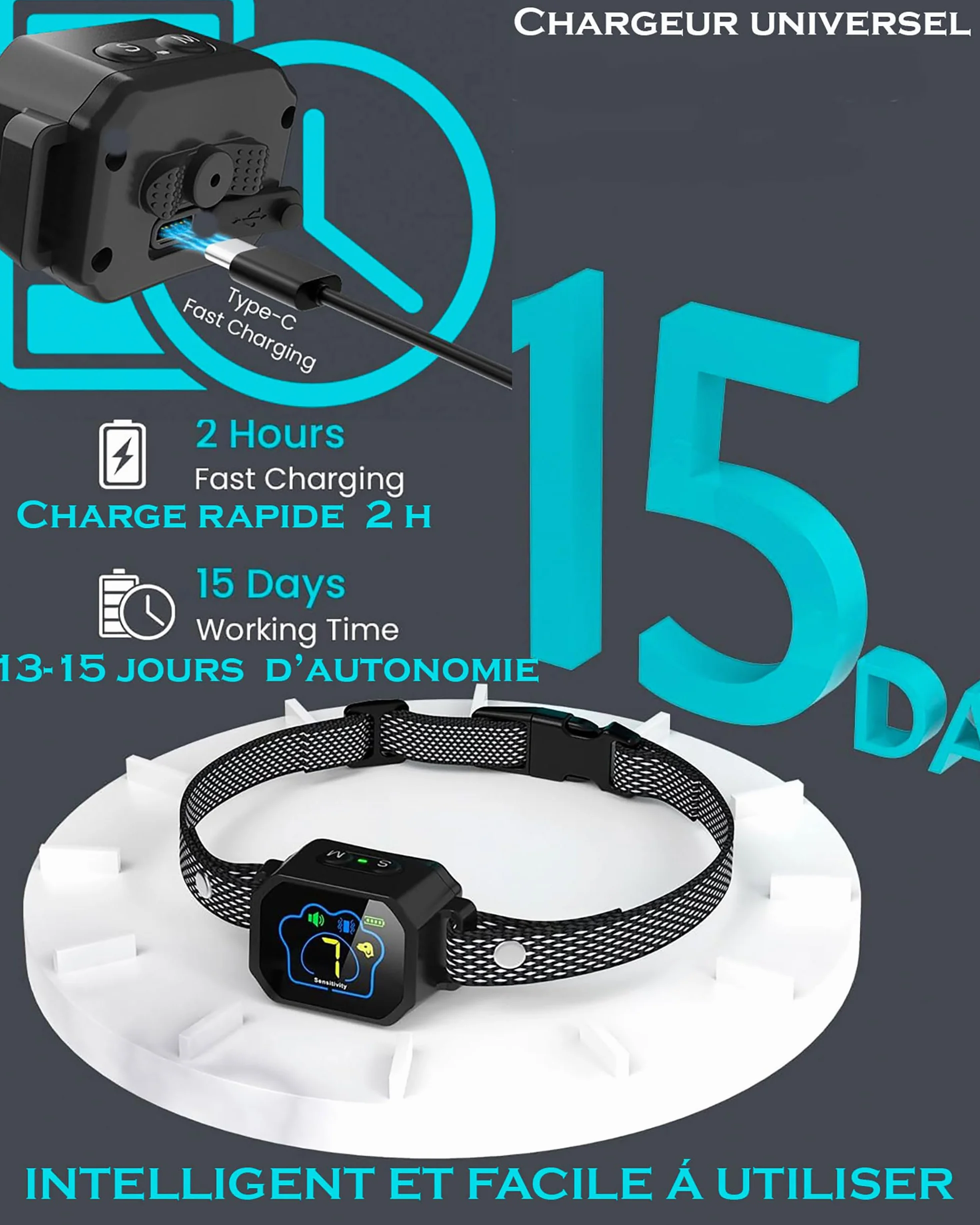 Obroża przeciw szczekaniu psów, wodoodporna obroża treningowa dla psa IPX7, możliwość wielokrotnego ładowania, regulowany pasek dla małych i dużych psów, 3 tryby treningu dźwięku, wibracji, z