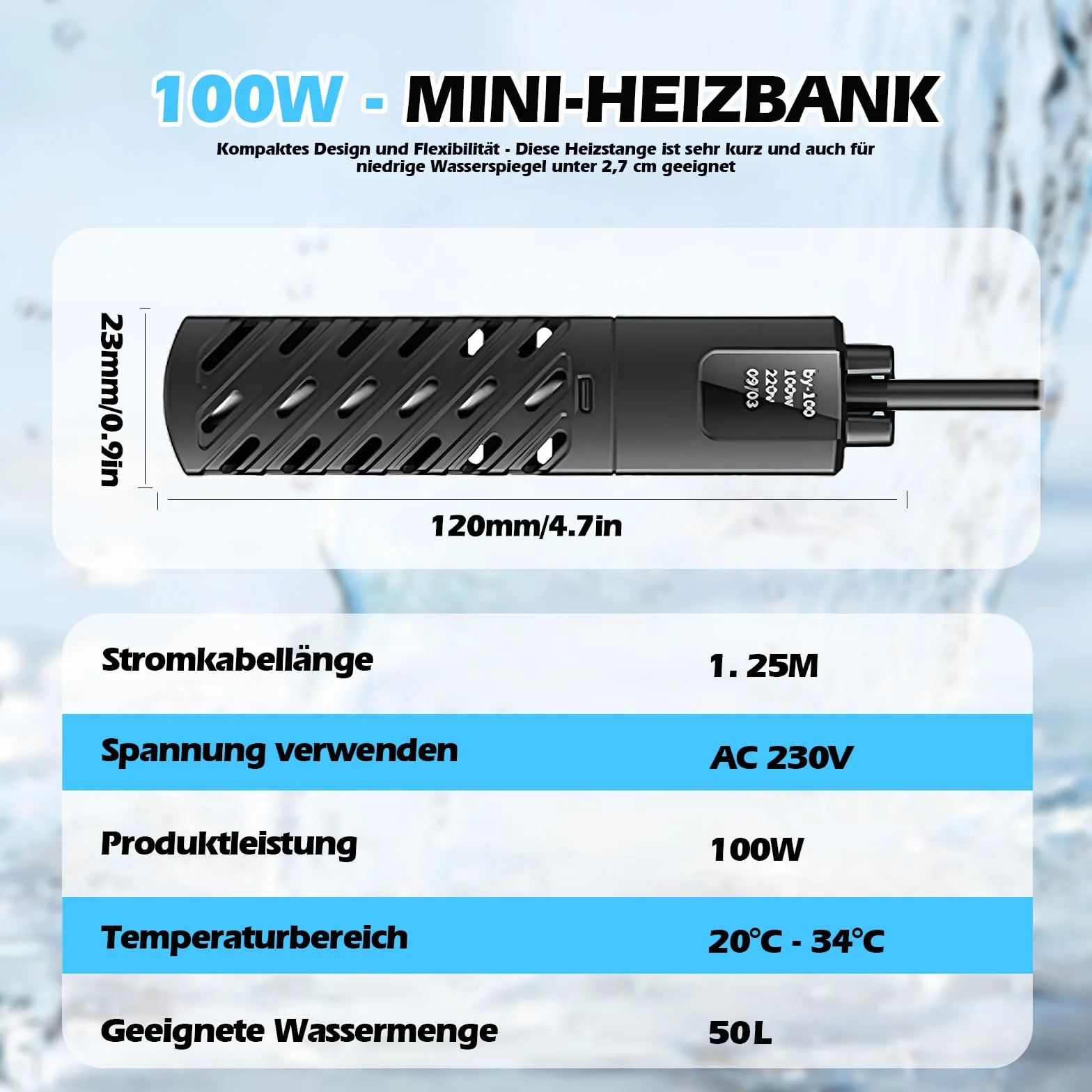 HOSPAOP Grzałka akwariowa 100 W – podgrzewacz akwariowy z termostatem i zabezpieczeniem przed przegrzaniem, podgrzewacz zanurzeniowy do wody słodkiej i słonej