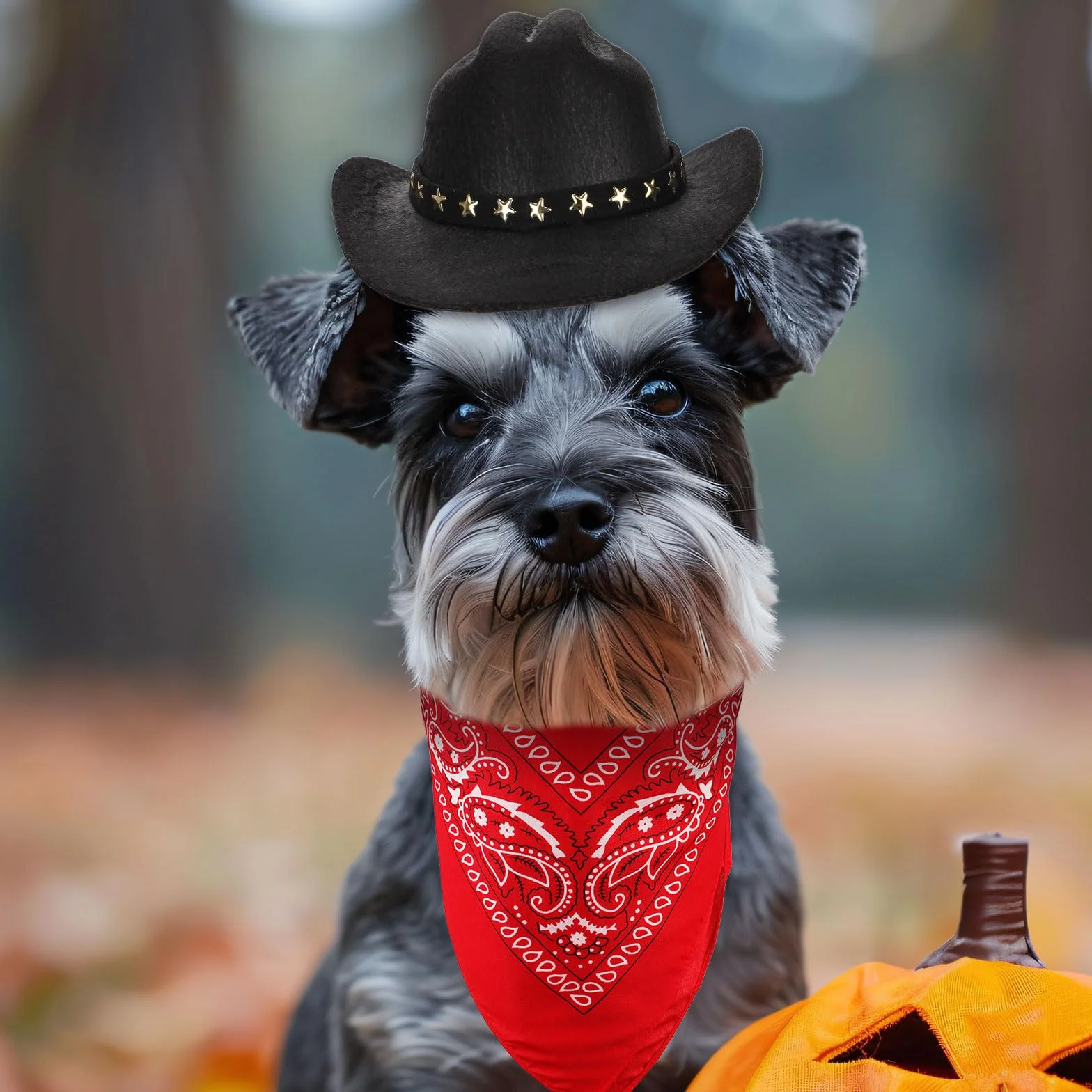 PEUTIER Kostium kowboja, psa i kota, kostium na Halloween, akcesoria dla małych zwierząt domowych (czarny, czerwony)
