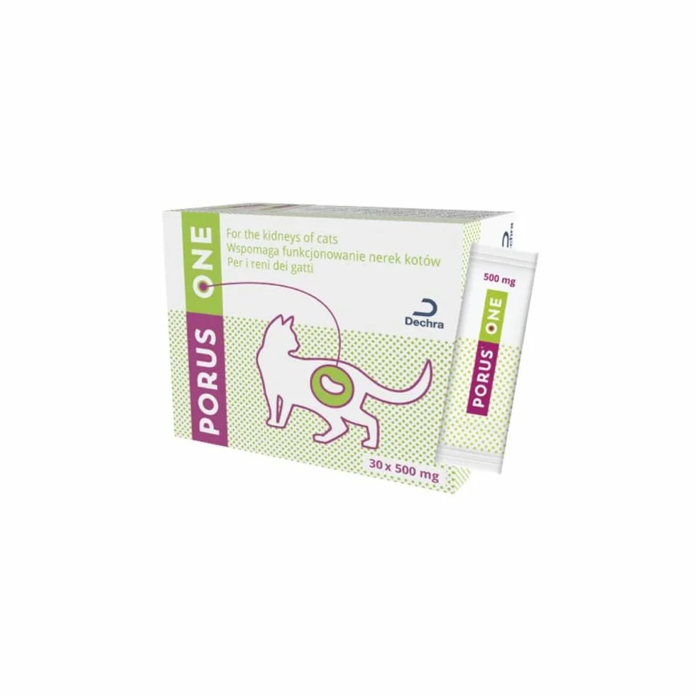 Porus ONE, Karma uzupełniająca niskobiałkowa dla kotów z chorobami nerek, zmniejszająca podwyższony poziom toksyn mocznicowych, 30 x 500 mg