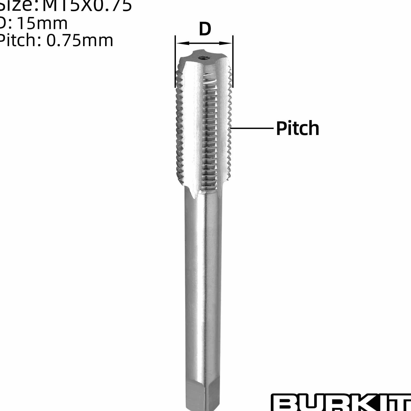 Burkit Gwint M15 x 0,75 praworęczny, HSS M15 x 0,75 prosty karbowany kran maszynowy