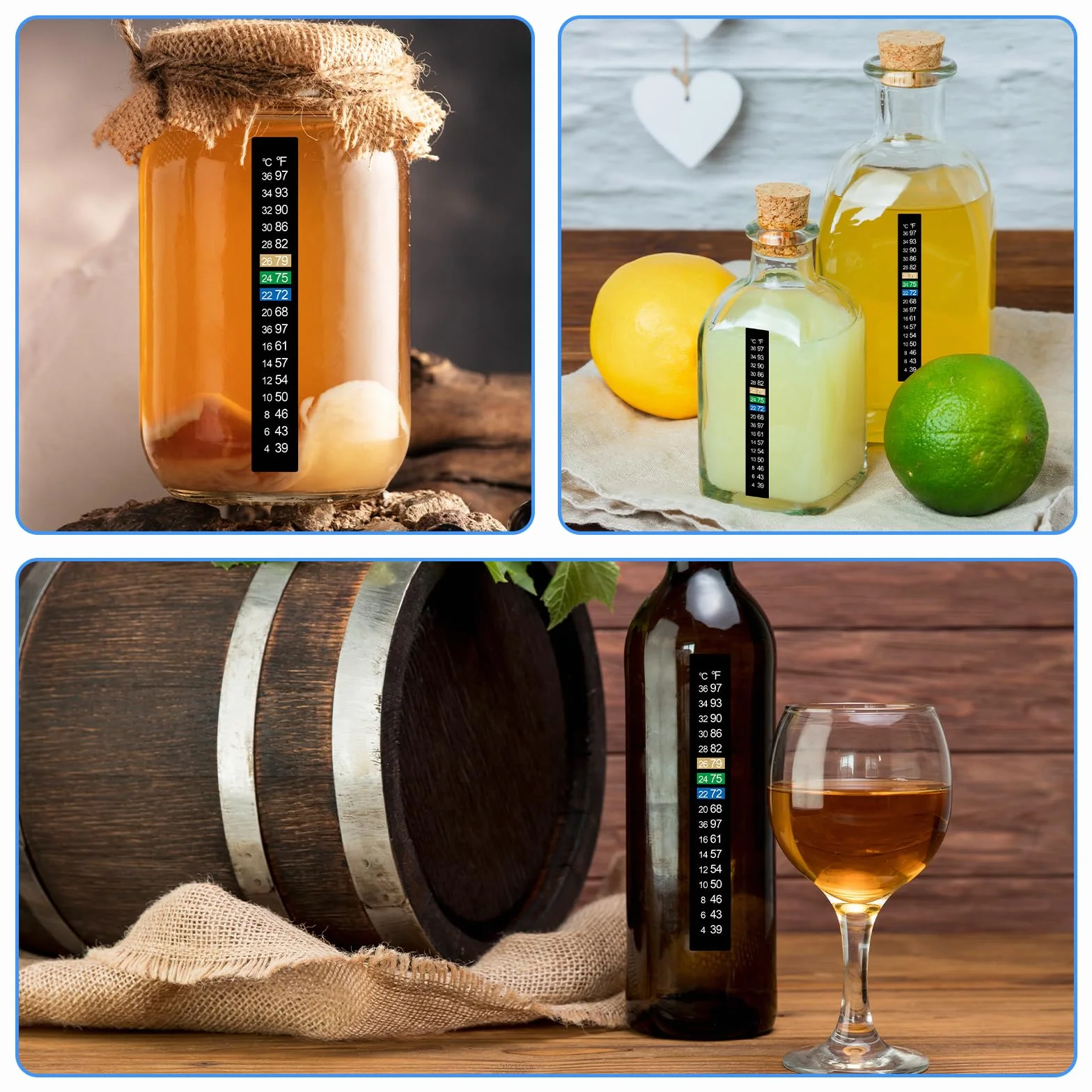 Samoprzylepne paski do termometru do akwarium, poziome, przyklejane do termometru, cyfrowa, naklejka do akwariów, warzenia, wina, piwa, akwariów, fermentacji, 4-36°C, 10 szt