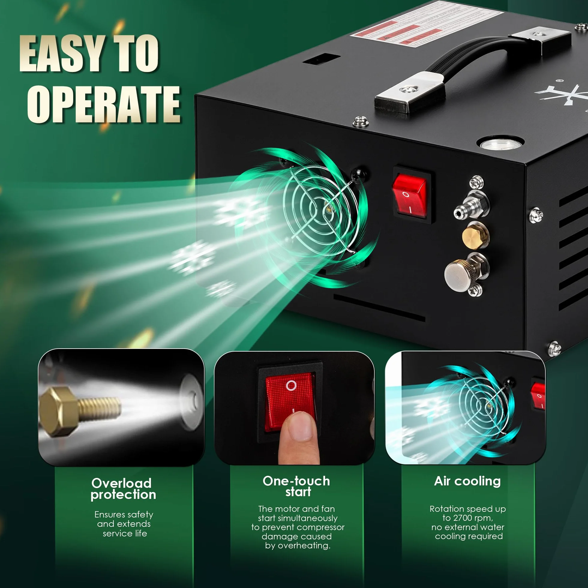 Sprężarka powietrza TUXING Pcp, 4500Psi 30Mpa, bezolejowa/wodna, zasilana samochodem 12 V DC lub domowym 220V AC z adapterem (w zestawie), pompa do wiatrówek i wiatrówek PCP (TXES061)
