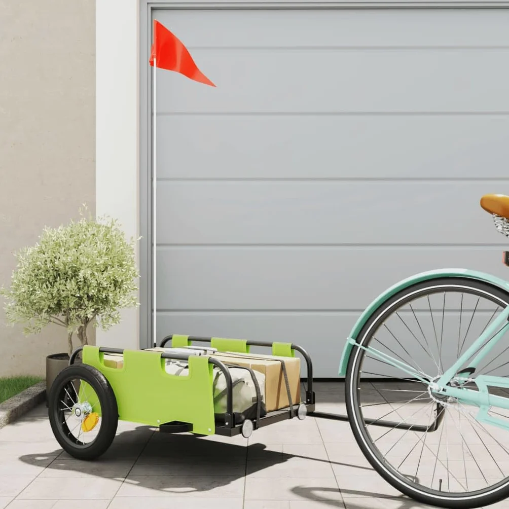 Przyczepa rowerowa, żółta, z tkaniny Oxford i malowanego proszkowo żelaza, 122 x 53 x, nośność, składana, z dyszlem, nadaje się do transportu ładunków, psów, dzieci, bezpieczna do użytku na