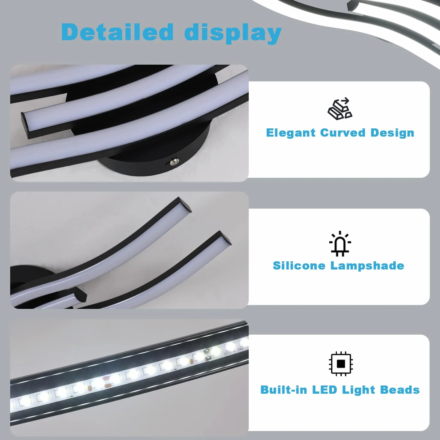 Comely Plafon LED, 3 Fale Design 20W 2050LM Zimna Biel 6500K Nowoczesna Lampa Sufitowa, Czarna Oprawa Sufitowa Do Salonu, Sypialni, Kuchni, Korytarza, Czarny