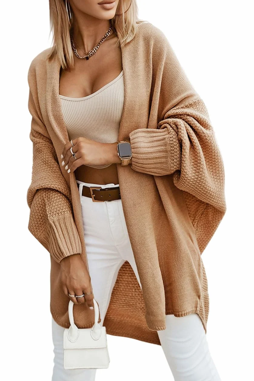 Saodimallsu Kardigan damski z długim rękawem, oversize, kardigan, z otwartym przodem, lekki, długi płaszcz z dzianiny, casualowy, elegancki, jednokolorowy sweter