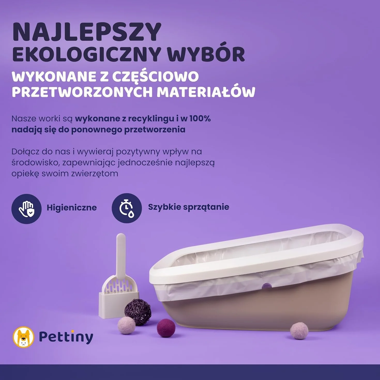 Pettiny Jumbo Worki do Kuwety z Taśmami – Opakowanie 20 Torb Odpornych na Zadrapania do Wielkich Kuwet
