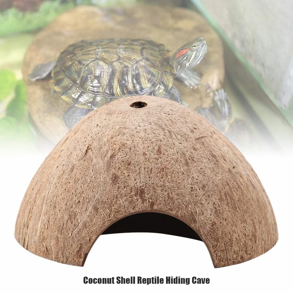 Domek dla gadów Żółw Naturalny Bezpieczny Domek z łupin orzecha kokosowego Domek dla żółwia Ochrona zwierząt Dekoracje akwariowe dla małych jaszczurek Pająki Ryby Gady Płazy Ukryj