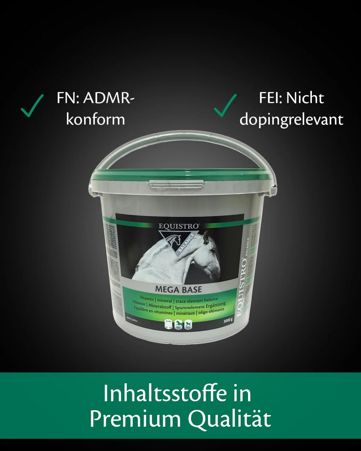 EQUISTRO® Mega Base | karma uzupełniająca dla koni | wysokiej jakości karma mineralna wspomagająca ssanie zapotrzebowania na składniki odżywcze | 3 kg